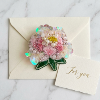 Pink Peony Brooch, Handmade Flower Brooch with Beads and Cat Eye Stones, Unique Floral Jewelry for Women, Gift for Her, Embroidered Floral Jewelry, Blooming Peony Pin; Romantic Gift for Her