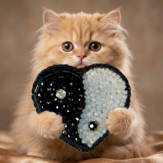 Yin Yang Heart Brooch, Black and White Balance Pin, Beaded Yin-Yang Jewelry, Handmade Crystal Heart Brooch, Zen Philosophy Gift, Harmony Symbol Heart Pin, Unique Spiritual Accessory, P.S. Jewelry