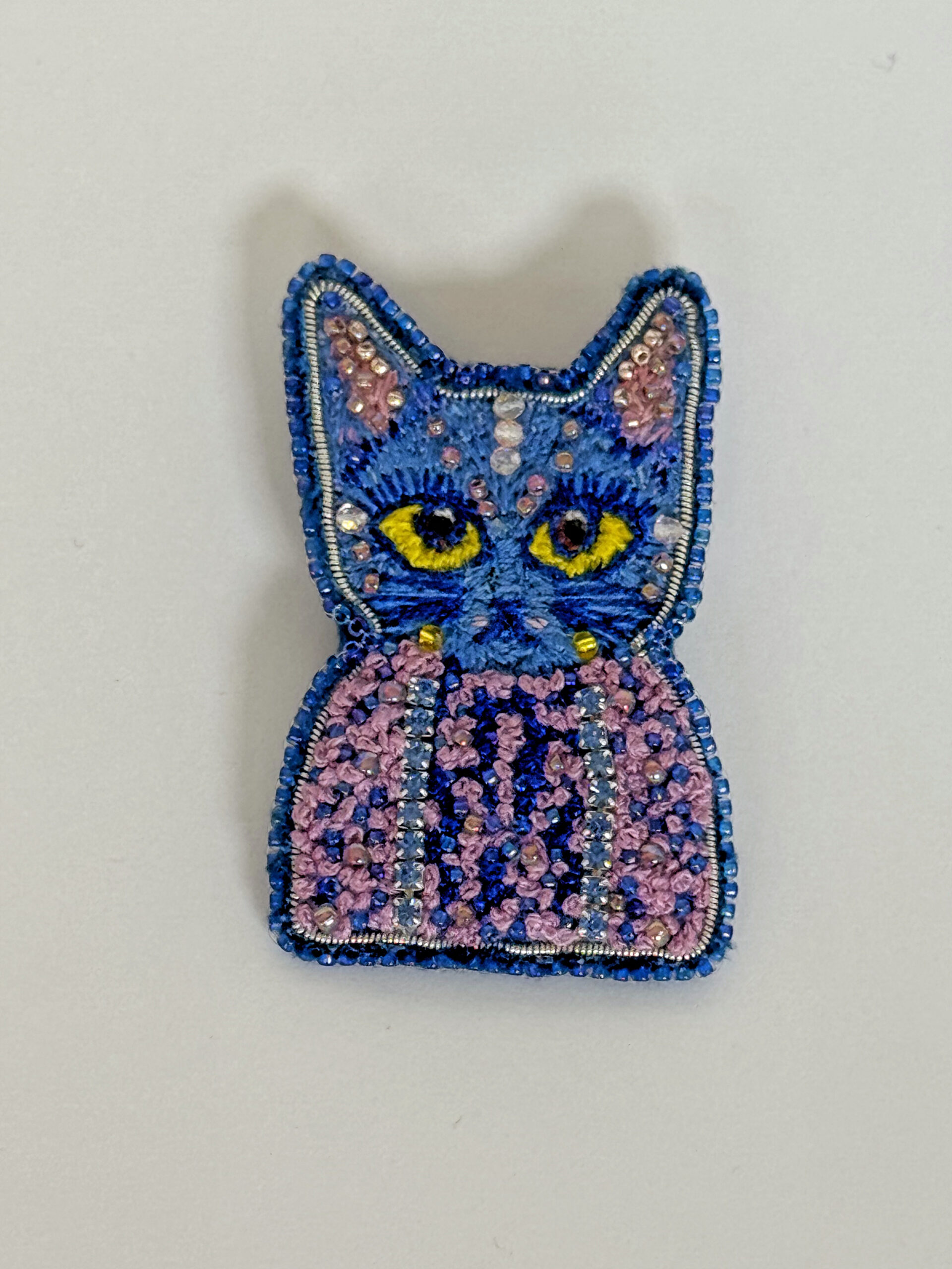 Hand-Embroidered Beaded Cat Brooch, Whimsical Animal Jewelry Gift - Image 8