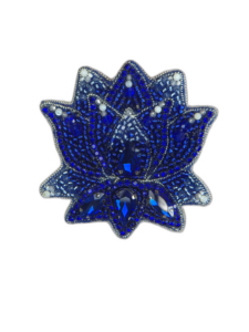 Royal Blue Lotus Flower Brooch Crystal, Mother of Pearl Lotus Pin, Handmade Beaded Flower Jewelry, Elegant Gift — lifestyle photo