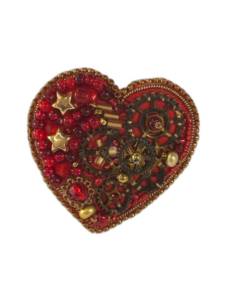 Red Steampunk Heart Brooch Stars and Chains, Clockwork Gear Pin, Handmade Mechanical Valentine Jewelry, Unique Gift — lifestyle photo