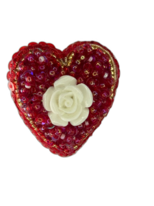 Red Heart Brooch Small with White Rose, Sequin Heart Pin, Handmade Romantic Valentine Jewelry, Love Gift for Her — lifestyle photo