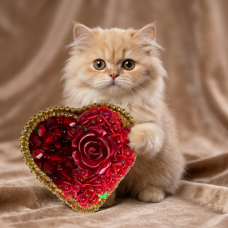 Red Rose Heart Brooch 3D Large, Beaded Heart Pin with Rose Cabochon Sequins, Handmade Romantic Valentine Jewelry