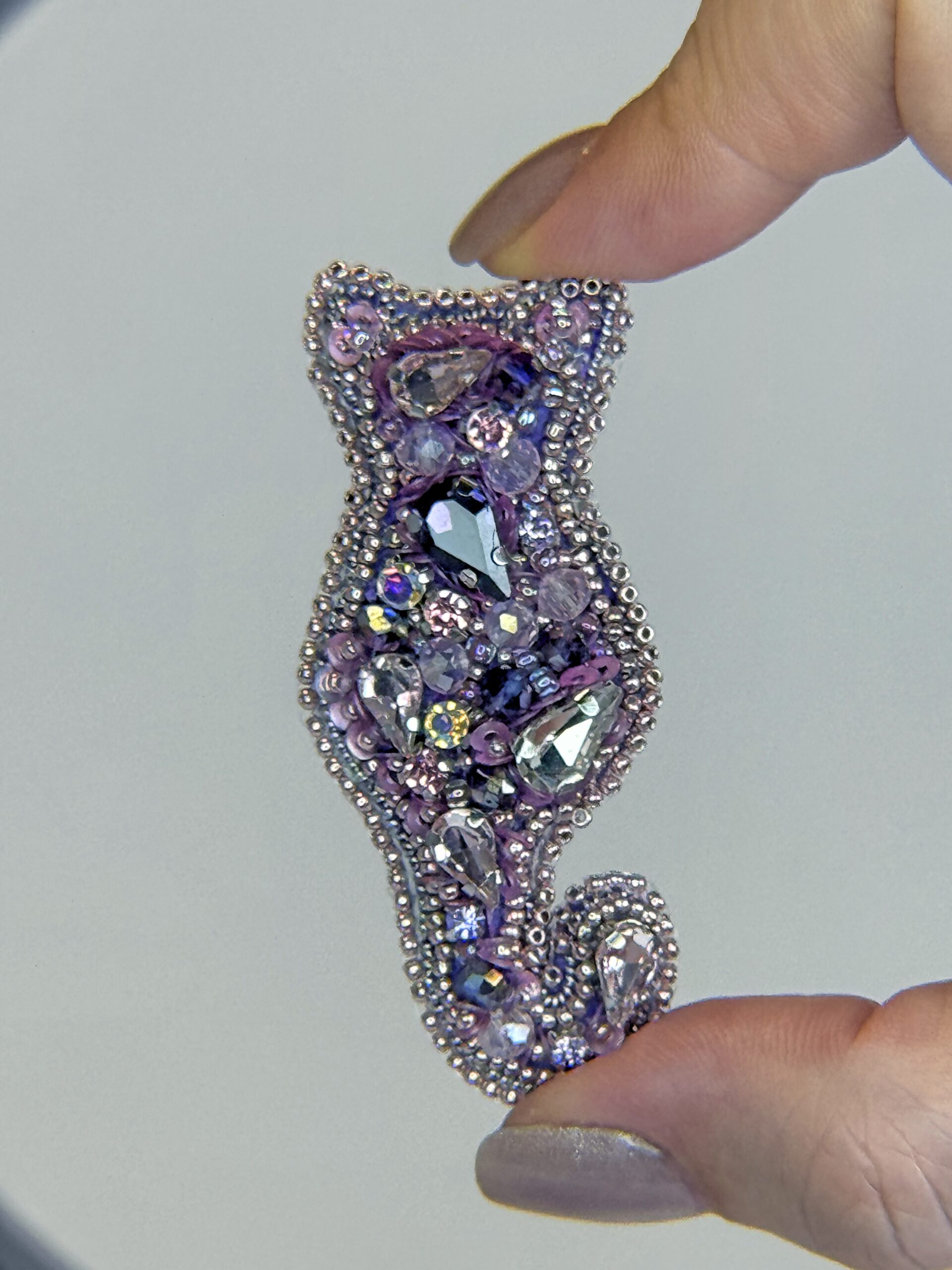 Handmade Cat Silhouette Brooch, Beaded Crystal Feline Jewelry, Gift Cat Brooch - Image 2