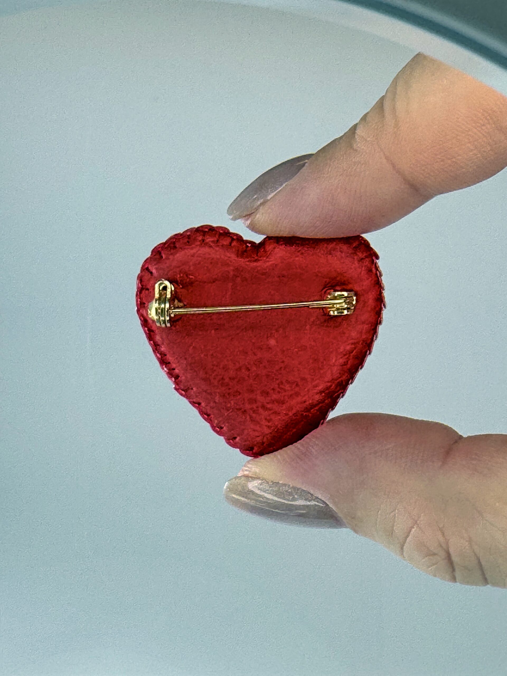 Red Heart Brooch with Rose, Beaded Sequin Heart Pin, Handmade Jewelry, Love Gift - Image 8
