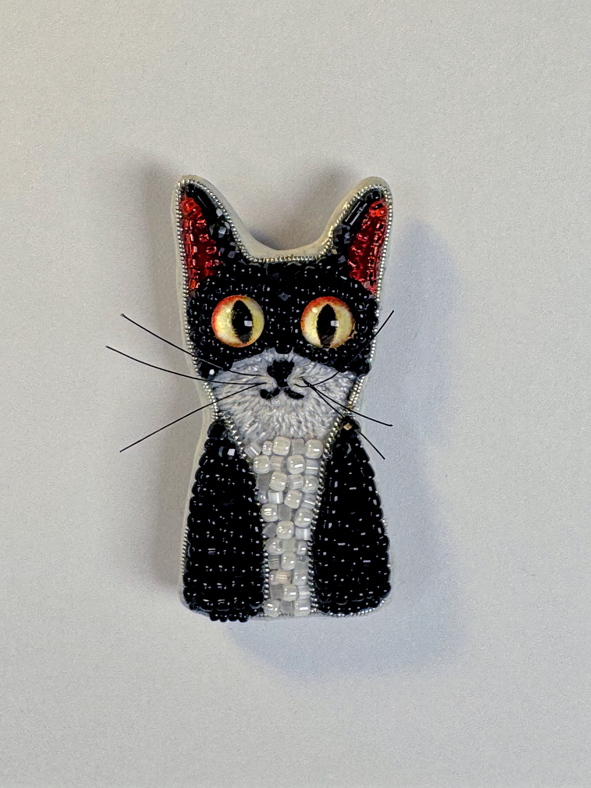 Hand Embroidered Beaded Cat Brooch, Whimsical Animal Jewelry Gift - Image 4