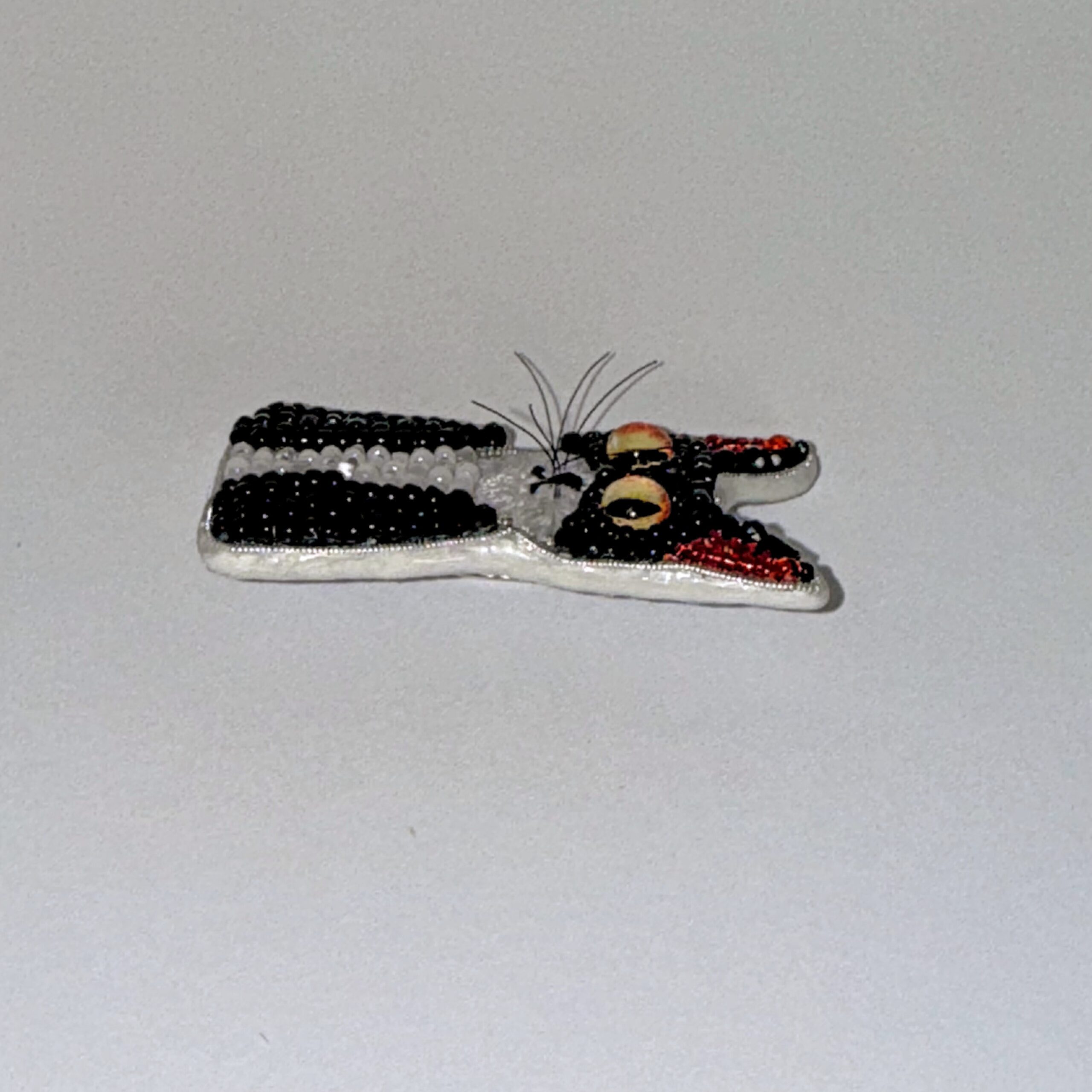 Black and White Tuxedo Cat Brooch with Red Ears, Beaded Kitten Pin, Handmade Embroidered Cat Jewelry, Whimsical Animal Brooch, Unique Cat Lover Gift, Hand-Stitched Kitten Accessory, P.S. Jewelry — view 3