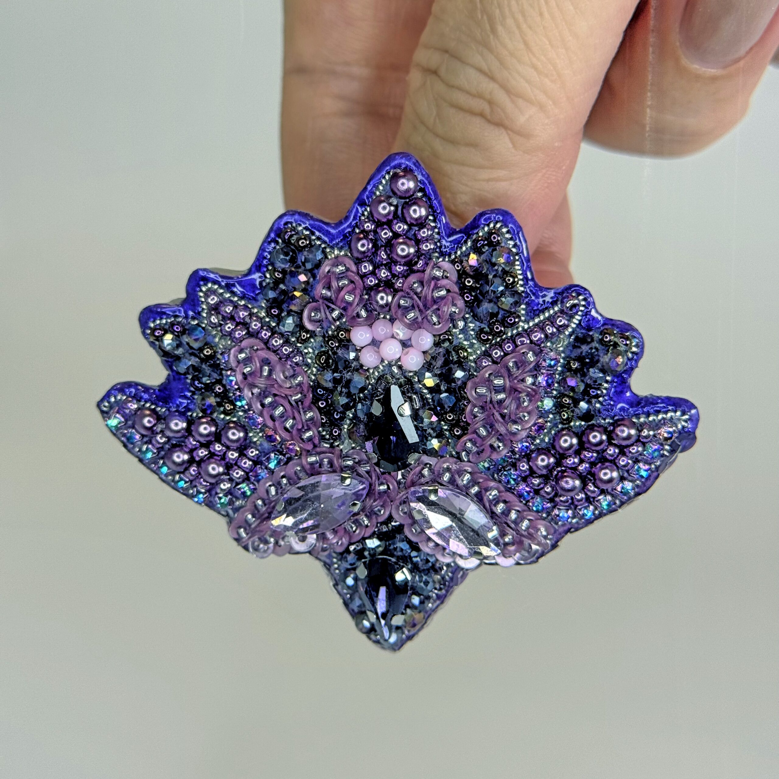Purple Amethyst Lotus Flower Brooch, Crystal Beaded Lotus Pin, Handmade Violet Flower Jewelry, Elegant Floral Gift — view 4
