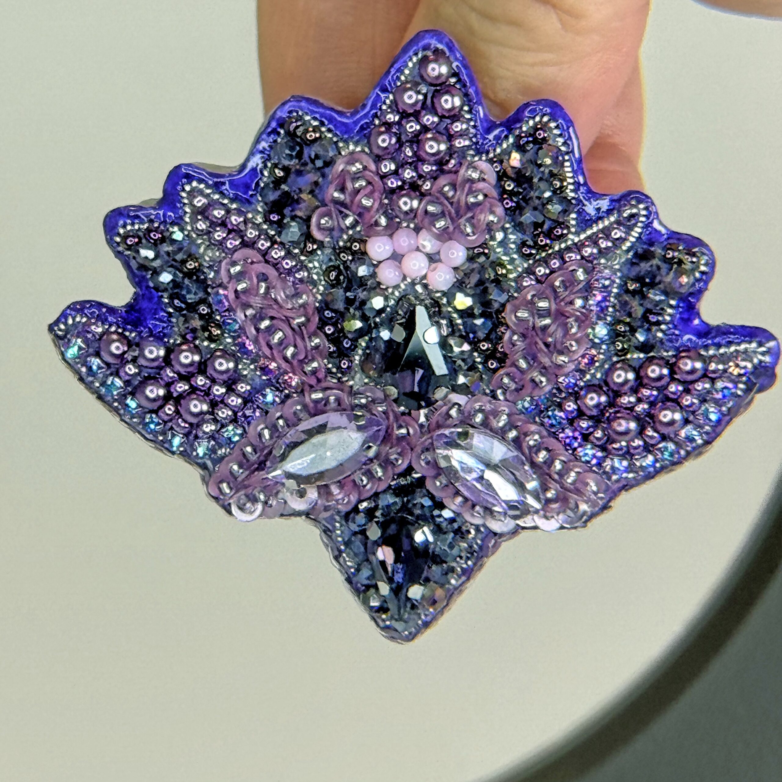 Purple Amethyst Lotus Flower Brooch, Crystal Beaded Lotus Pin, Handmade Violet Flower Jewelry, Elegant Floral Gift — view 7
