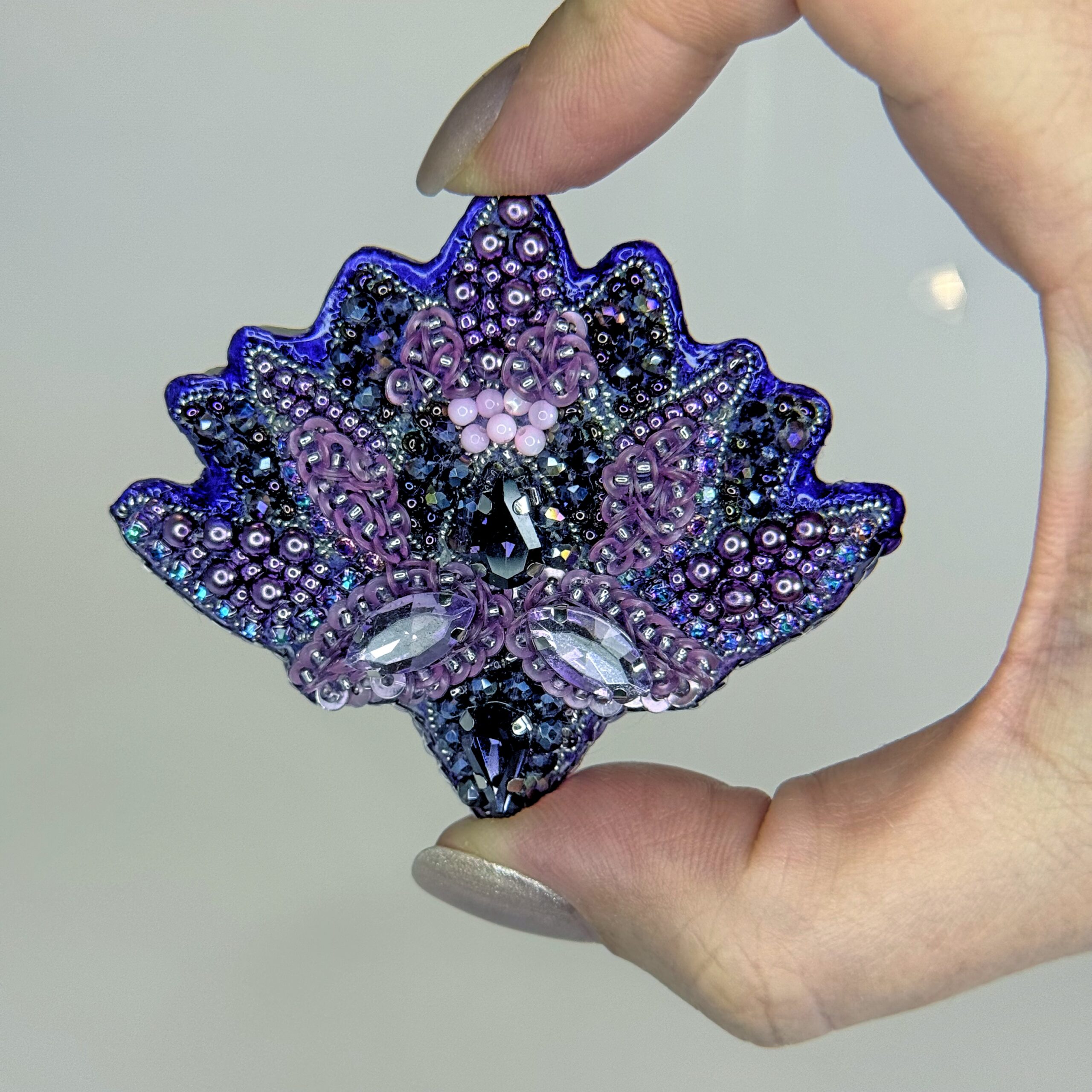 Purple Amethyst Lotus Flower Brooch, Crystal Beaded Lotus Pin, Handmade Violet Flower Jewelry, Elegant Floral Gift — view 8