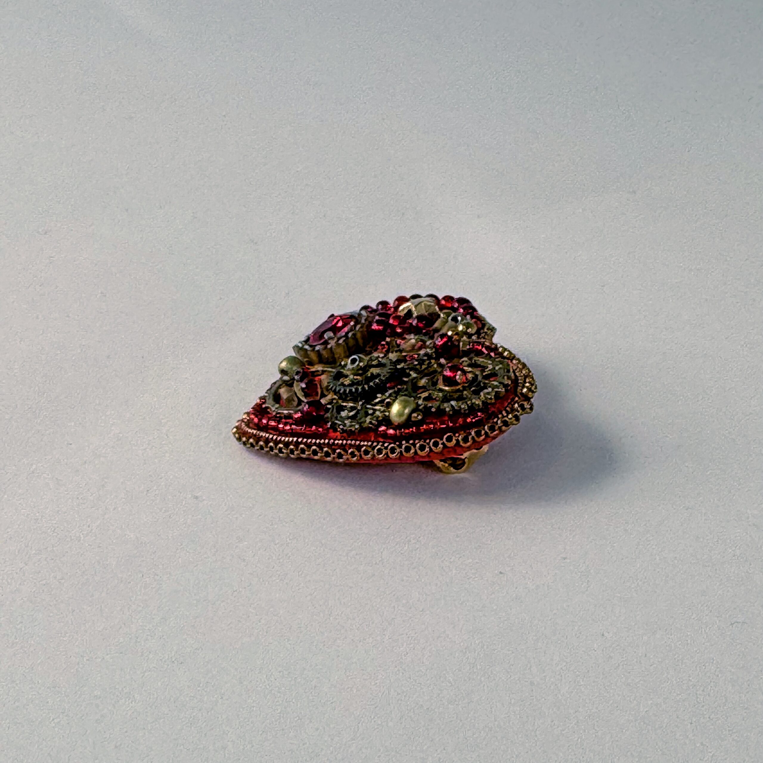 Red Steampunk Heart Brooch with Gears, Clockwork Valentine Pin, Handmade Mechanical Heart Jewelry, Unique Gift — view 2