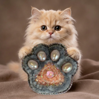 Grey Pink Paw Print Brooch, Pearl Paw Pin Crystal Bead, Handmade Animal Jewelry, Unique Cat Dog Lover Gift