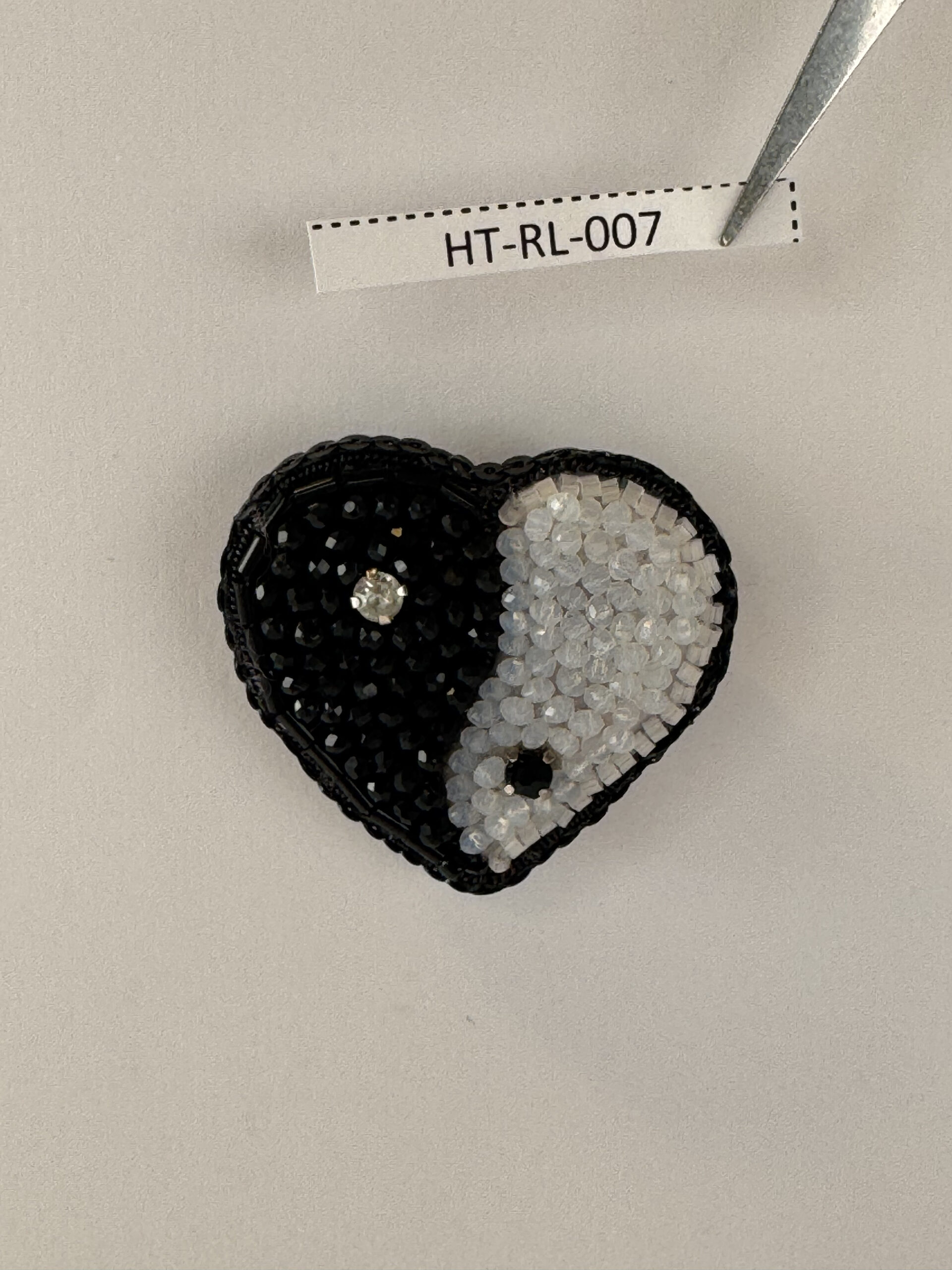 Yin Yang Heart Brooch, Duality Pin, Beaded Heart Jewelry, Monochrome Statement, Glass Bead Pin, Crystal Embellished, Unique Gift for Her, P.S. Jewelry - Image 12