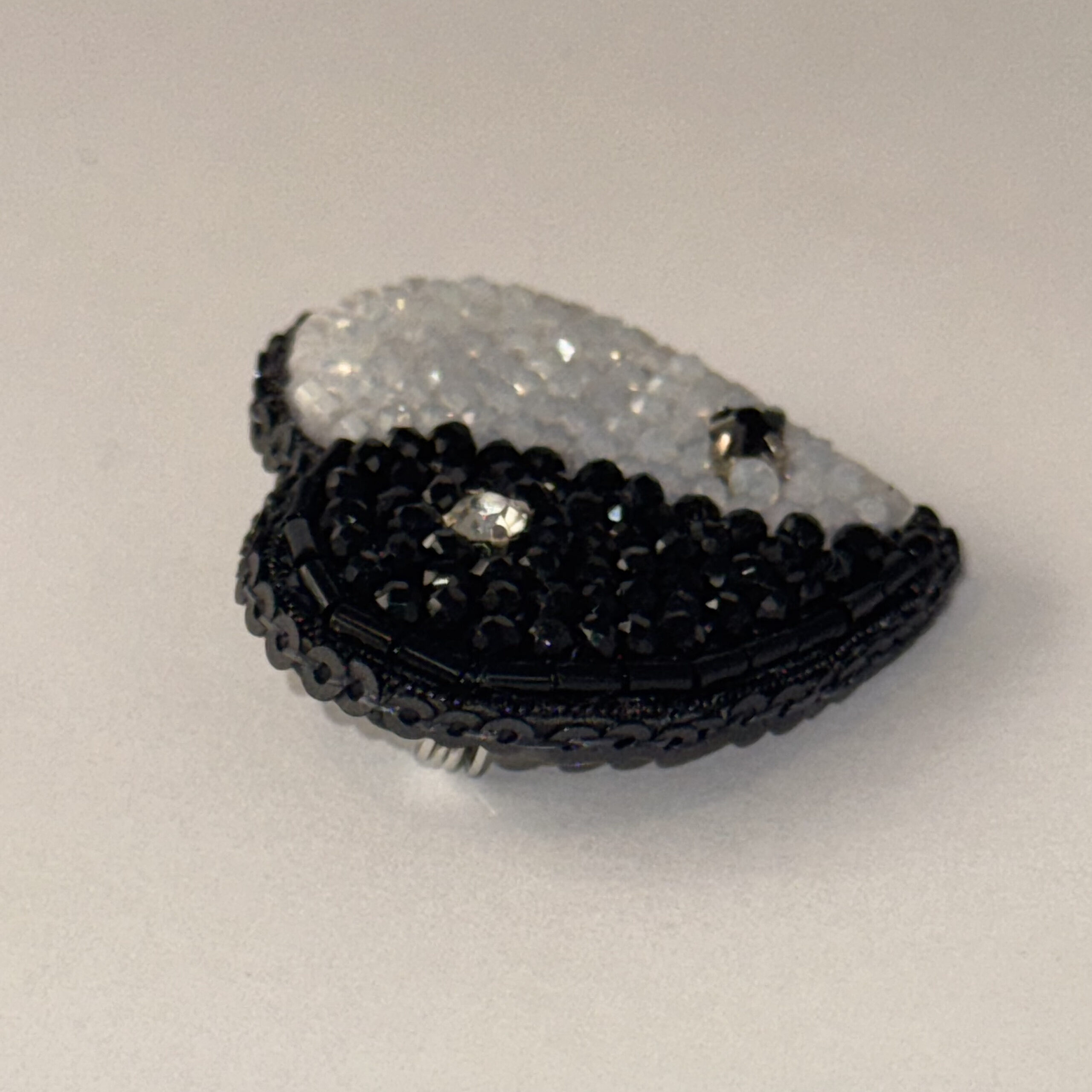 Yin Yang Heart Brooch, Duality Pin, Beaded Heart Jewelry, Monochrome Statement, Glass Bead Pin, Crystal Embellished, Unique Gift for Her, P.S. Jewelry - Image 4