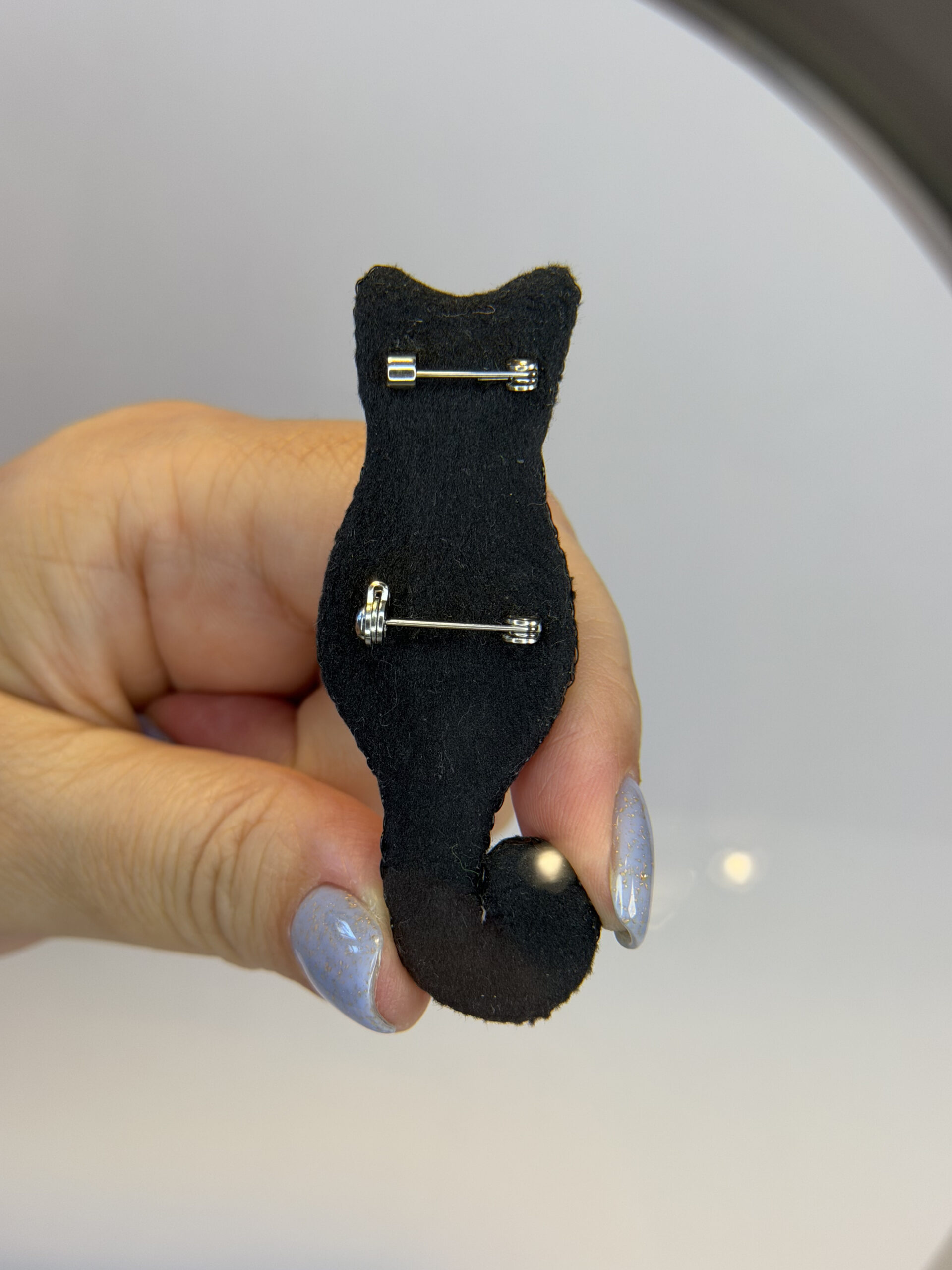 Black Cat Silhouette Brooch – Hand Embroidered Bugle Bead and Rhinestone Pin — view 7