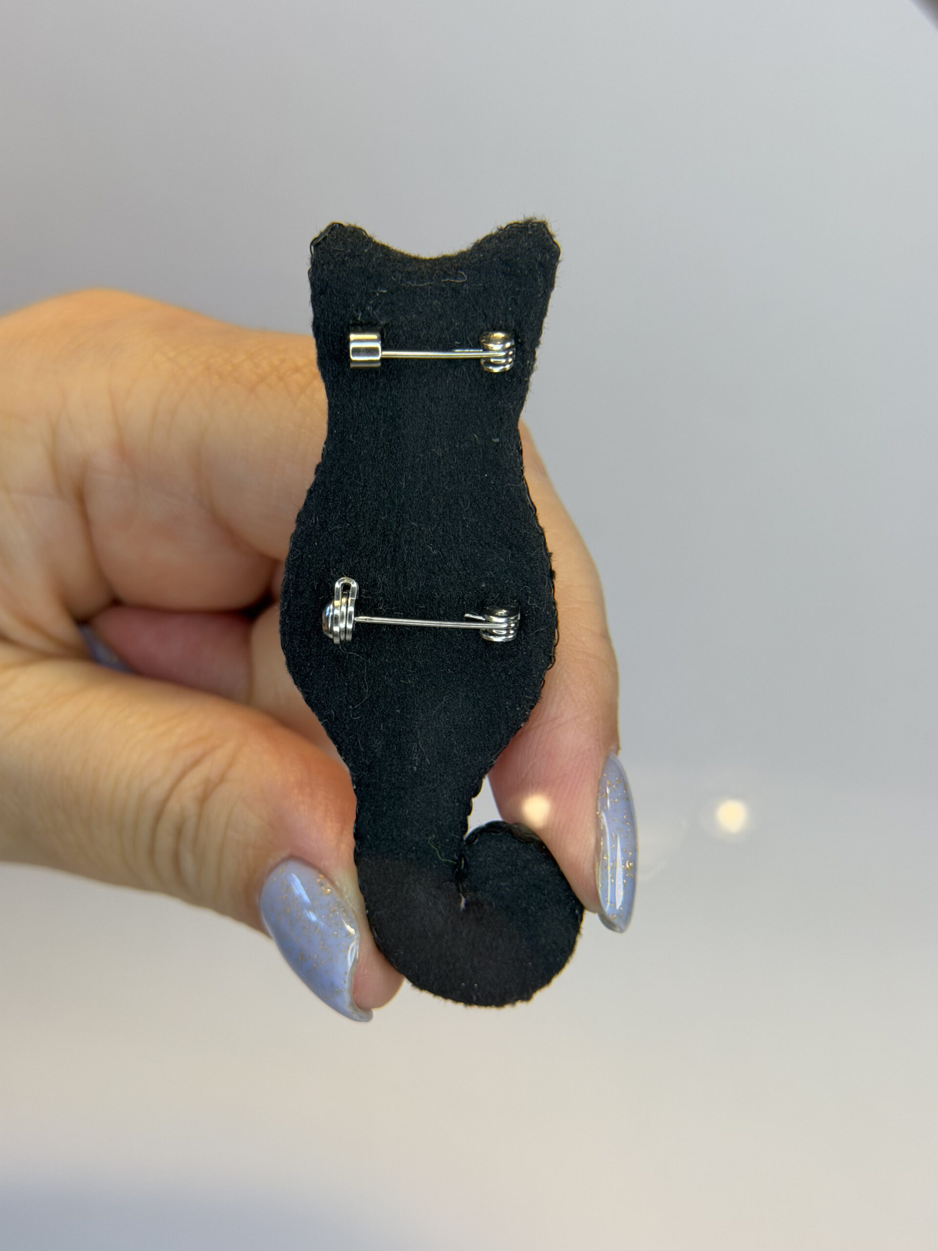 Black Cat Silhouette Brooch – Hand Embroidered Bugle Bead and Rhinestone Pin — view 8