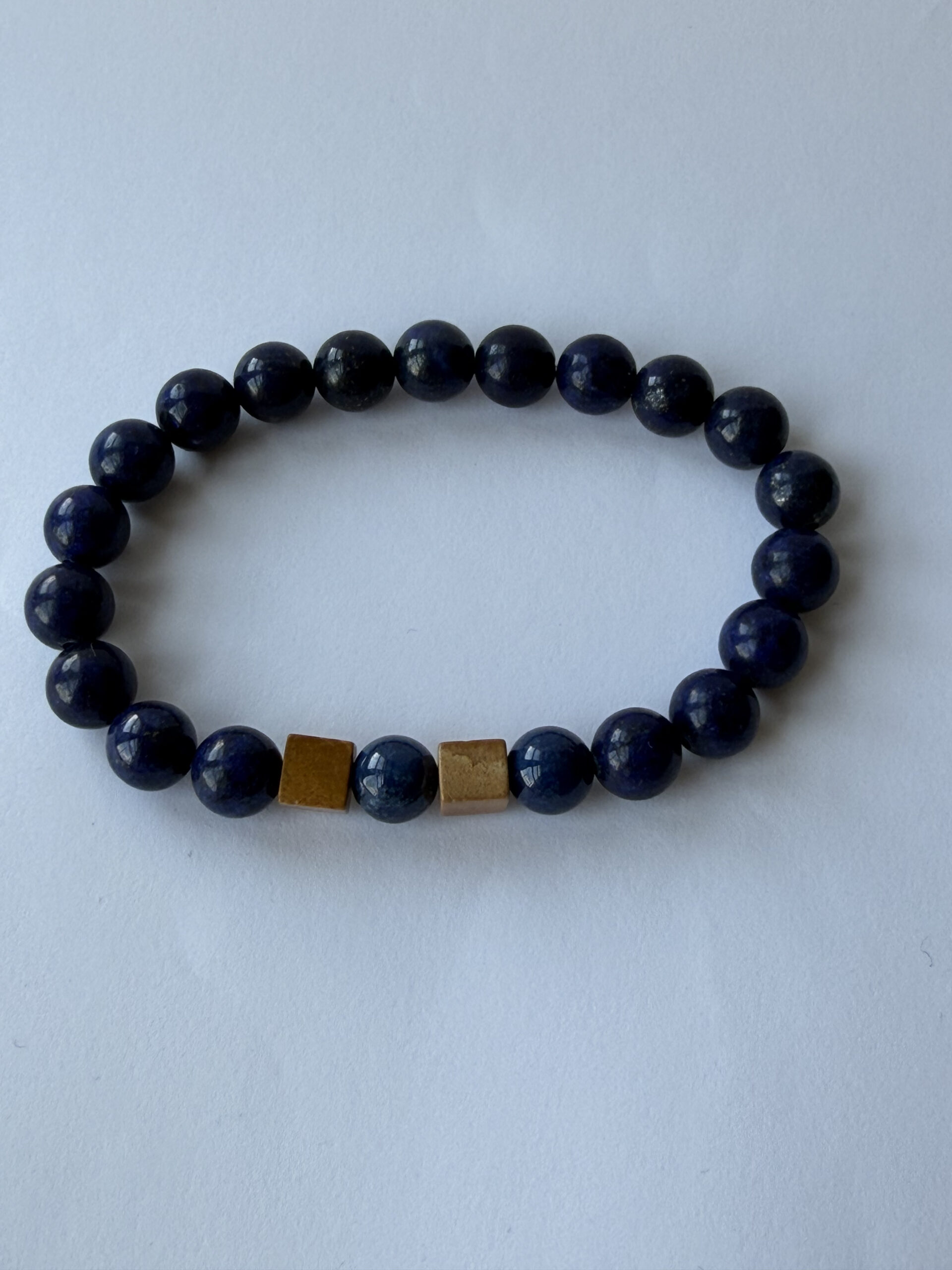 Lapis Lazuli Stretch Bracelet for Men, Picture Jasper Cubes, 8 mm Beads — view 7