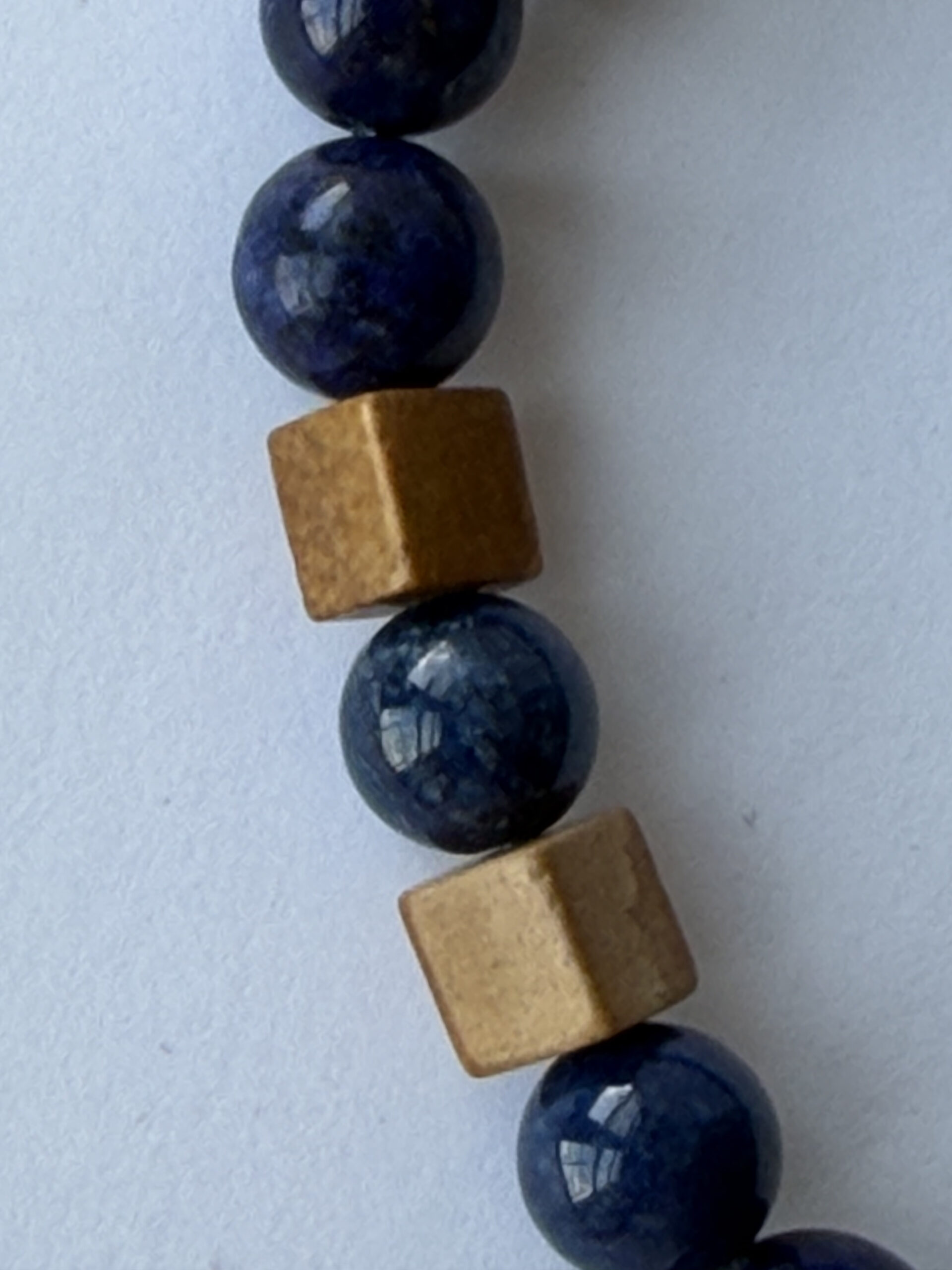 Lapis Lazuli Stretch Bracelet for Men, Picture Jasper Cubes, 8 mm Beads — view 8