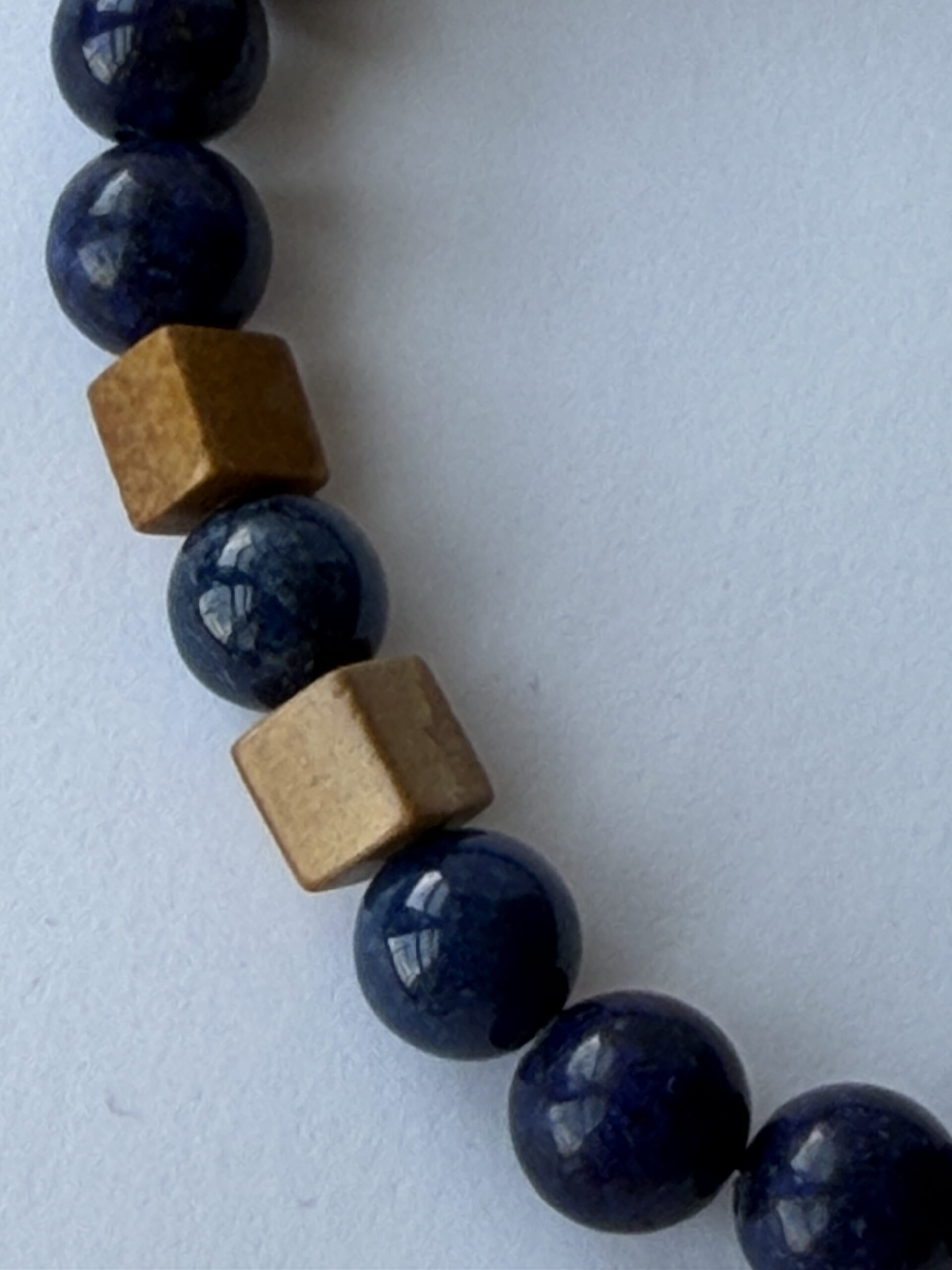 Lapis Lazuli Stretch Bracelet for Men, Picture Jasper Cubes, 8 mm Beads — view 9
