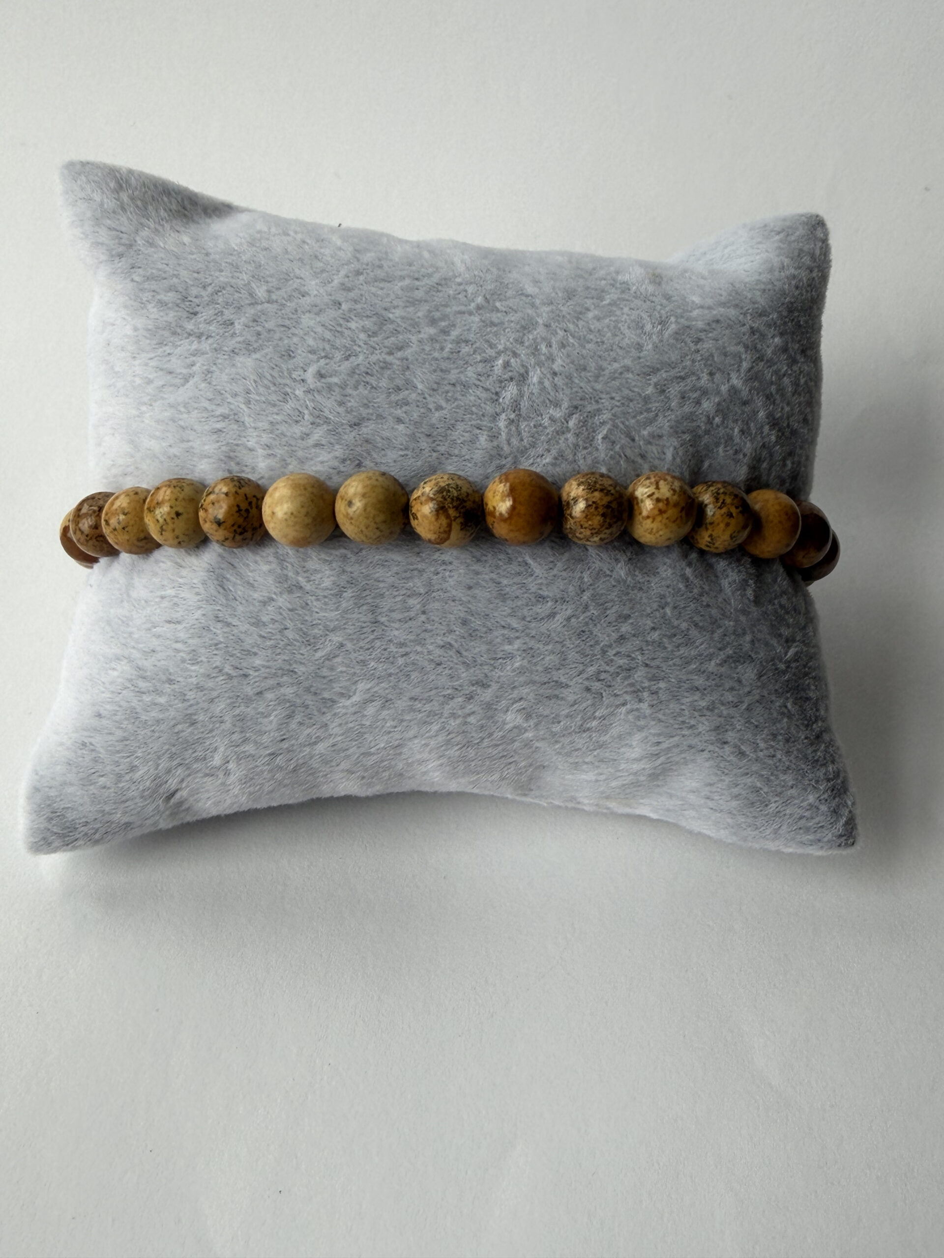 Picture Jasper Stretch Bracelet for Men, 6 mm Sandy Brown Natural Stone Beads — view 2