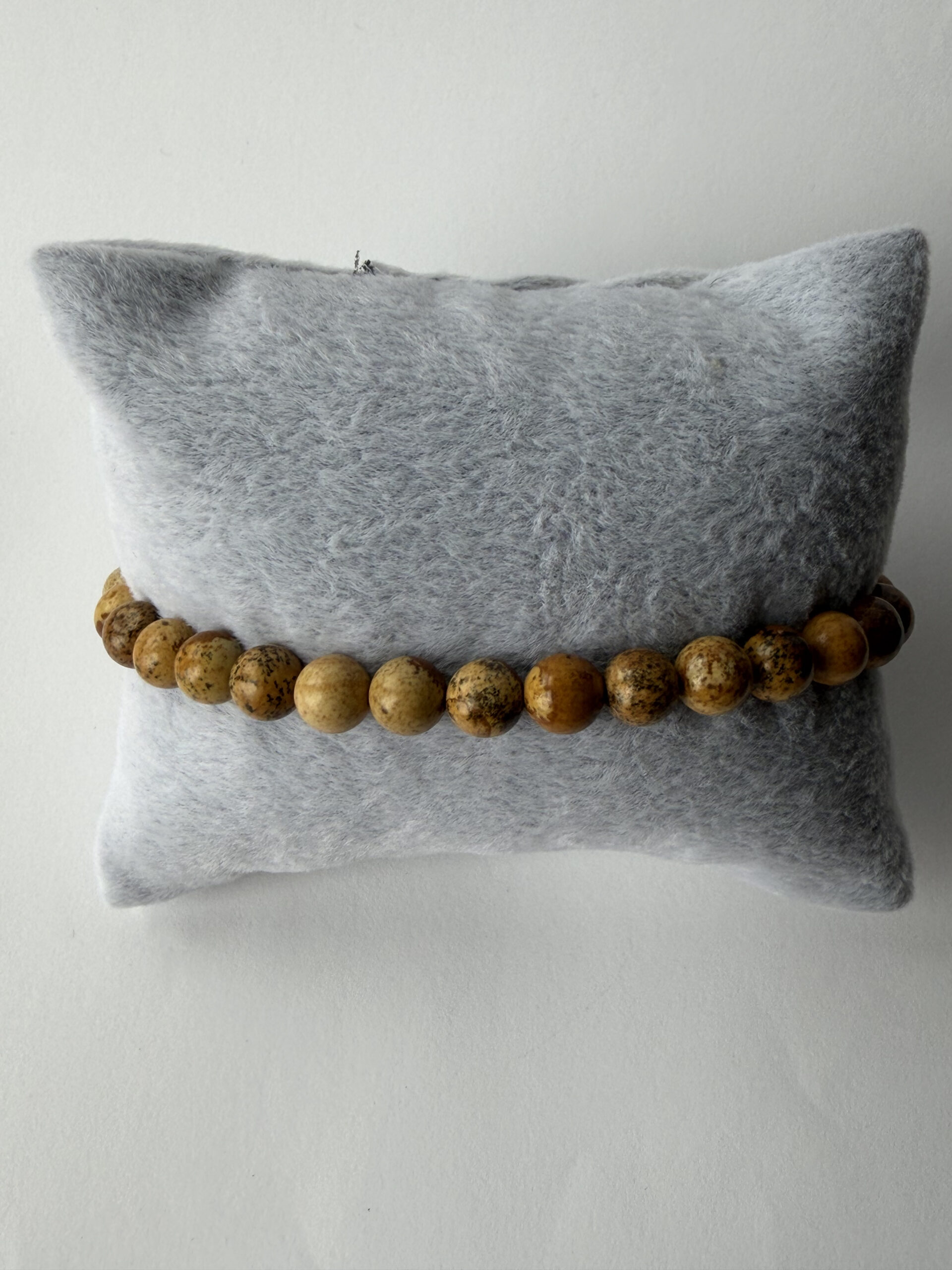 Picture Jasper Stretch Bracelet for Men, 6 mm Sandy Brown Natural Stone Beads — view 3