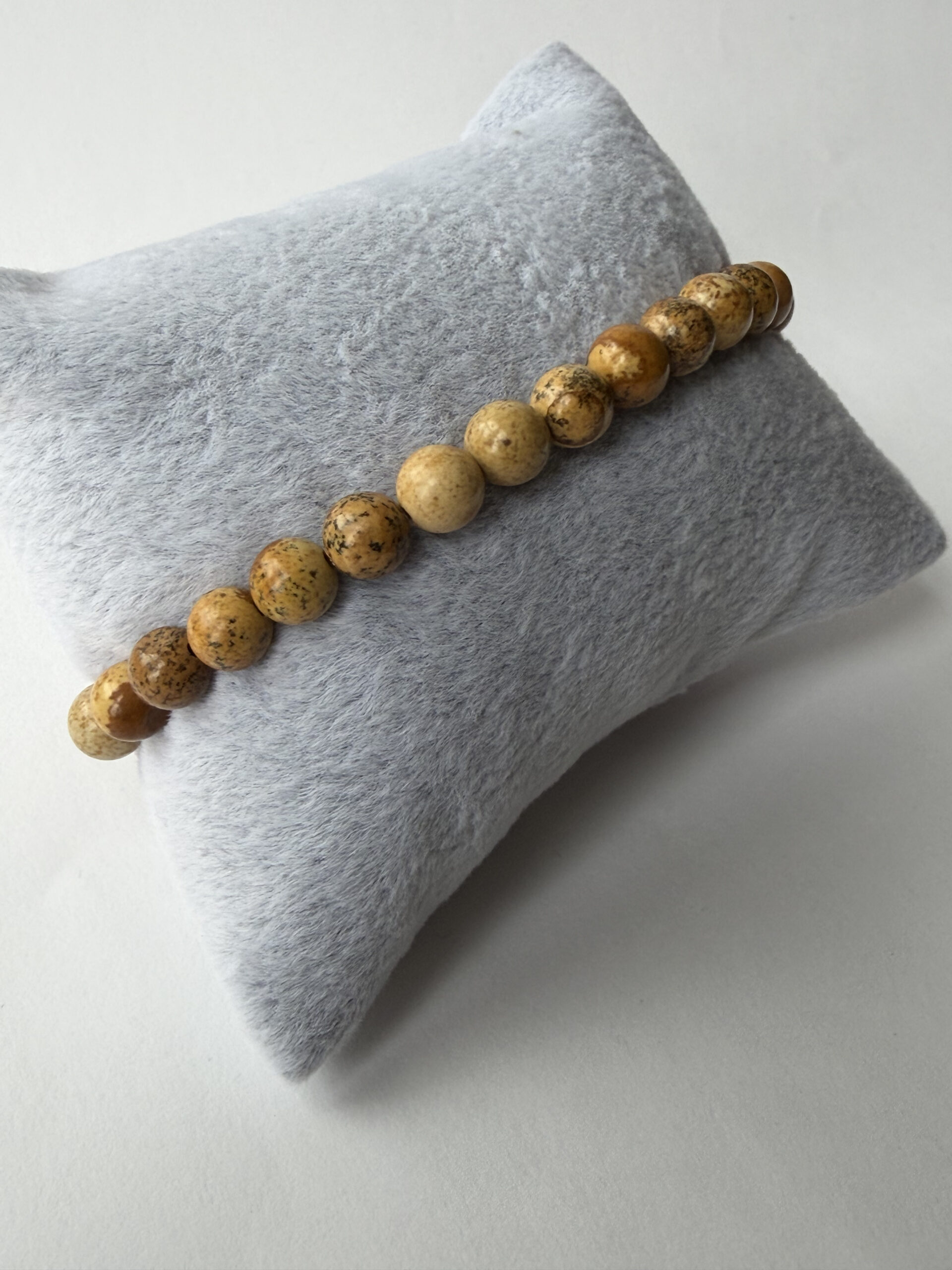 Picture Jasper Stretch Bracelet for Men, 6 mm Sandy Brown Natural Stone Beads — view 4