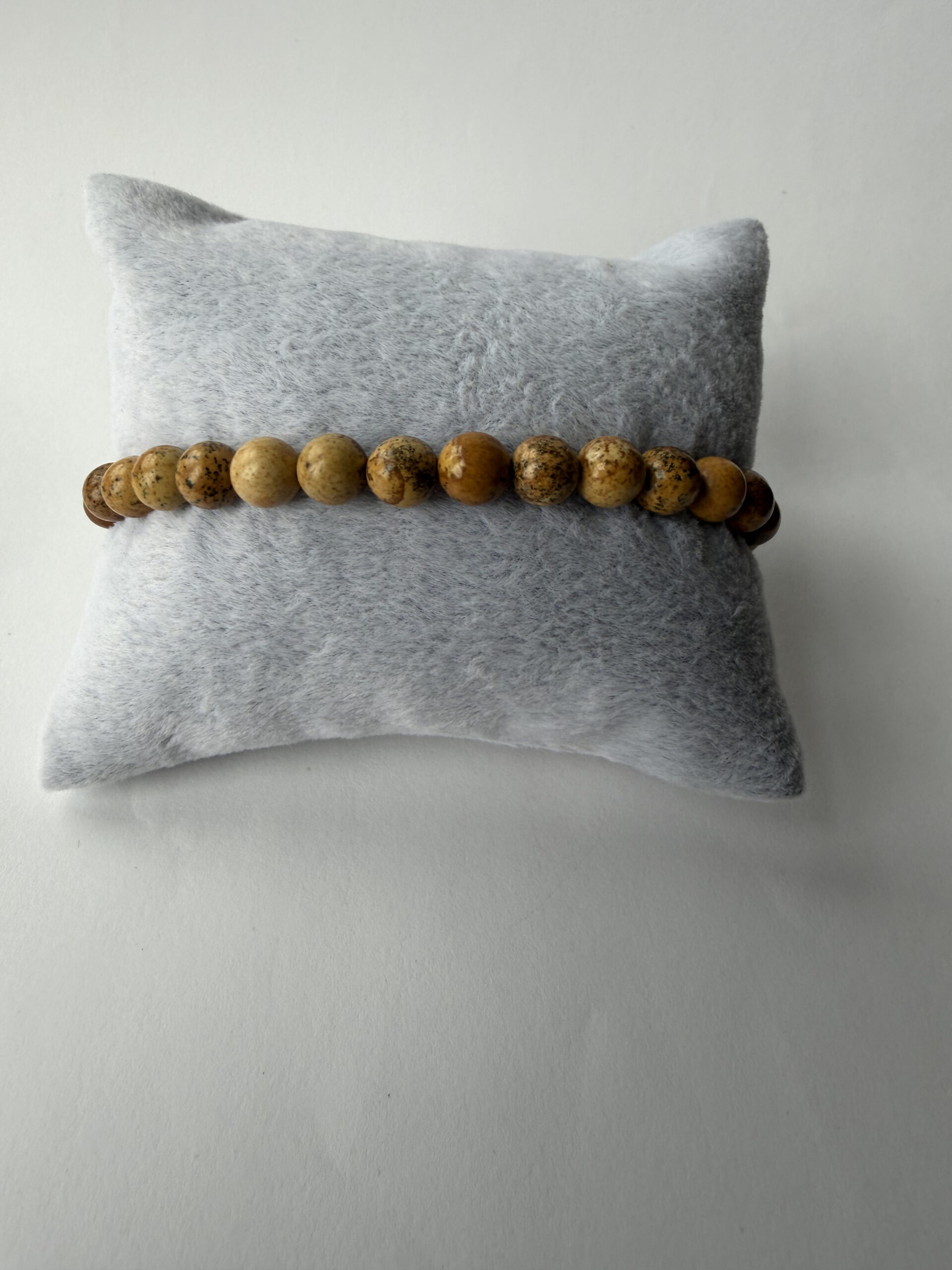 Picture Jasper Stretch Bracelet for Men, 6 mm Sandy Brown Natural Stone Beads — view 6