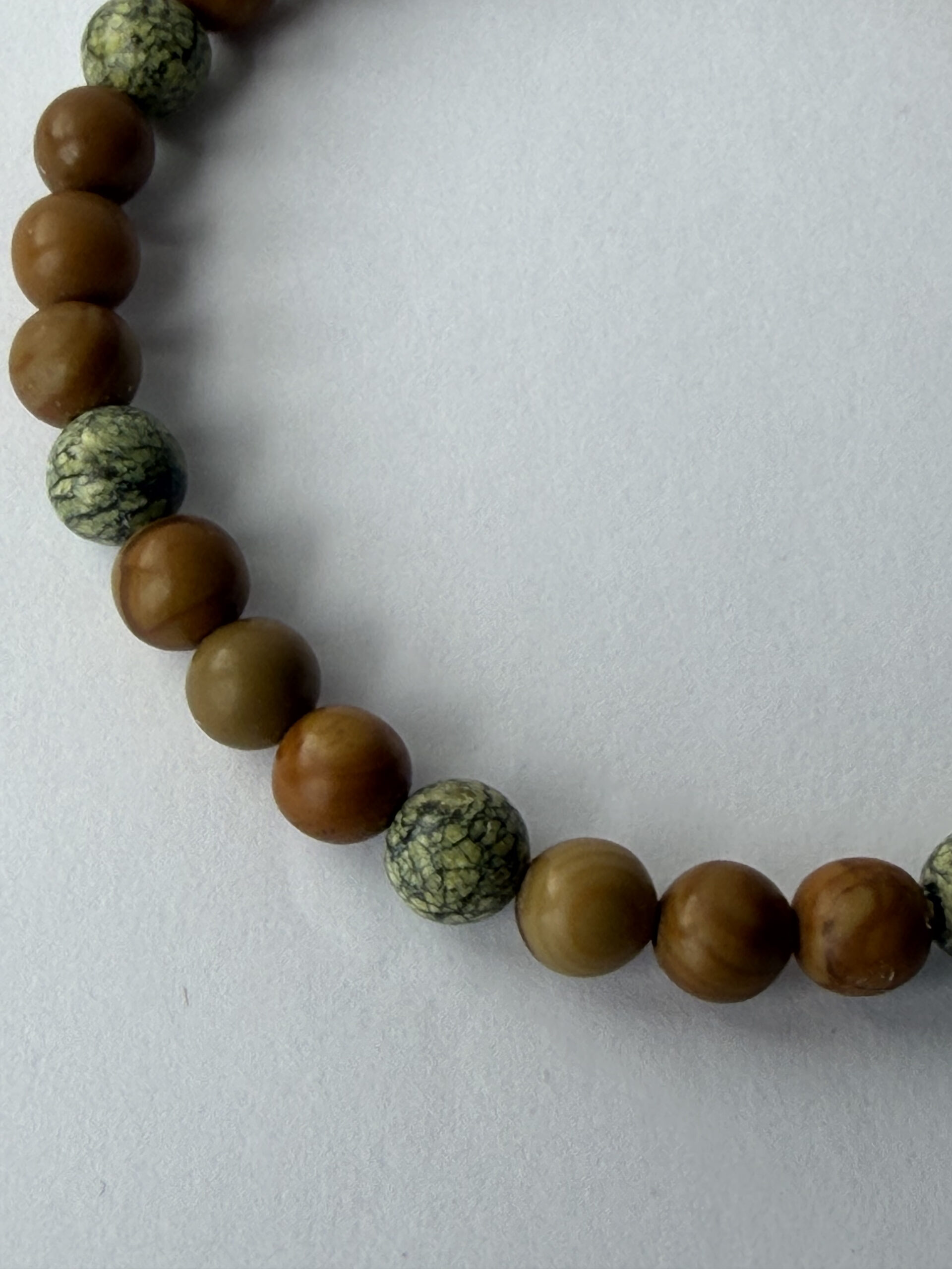 Wood Jasper and Serpentine Beaded Stretch Bracelet for Men, 6 mm Natural Stone — view 4