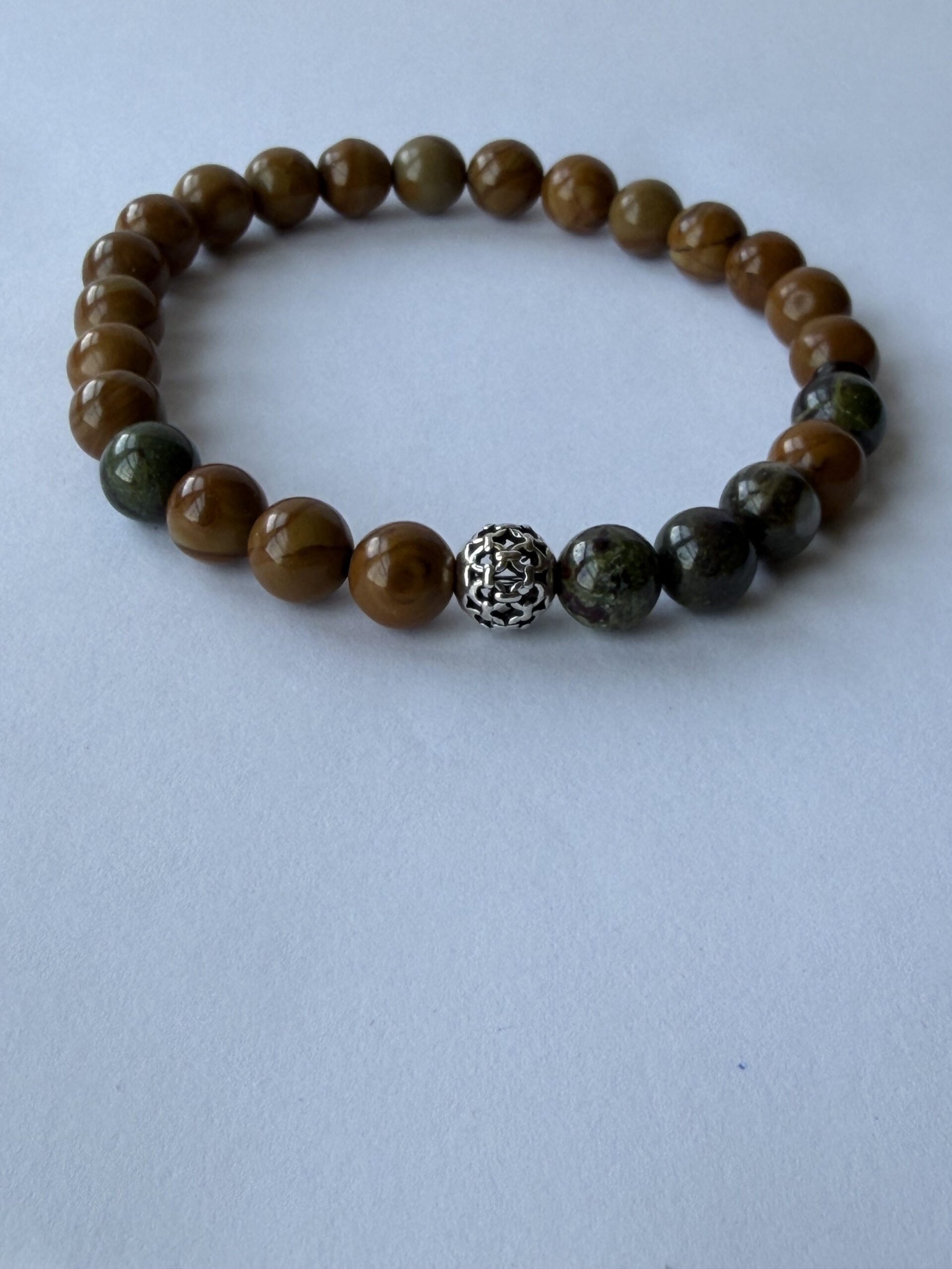 Wood Jasper and Dragon Blood Jasper Bracelet for Men, 8 mm Stretch Beads — view 1