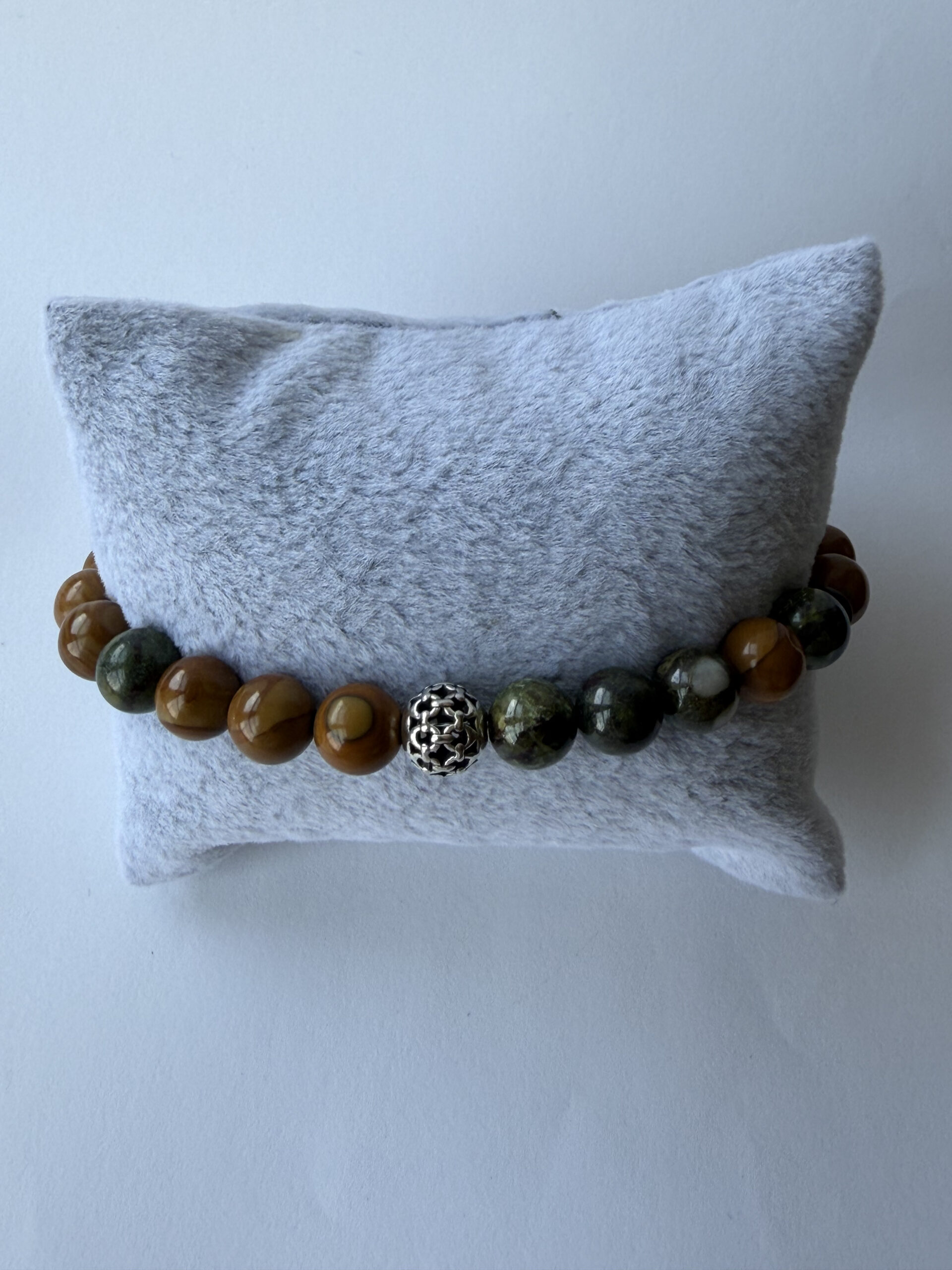 Wood Jasper and Dragon Blood Jasper Bracelet for Men, 8 mm Stretch Beads — view 4