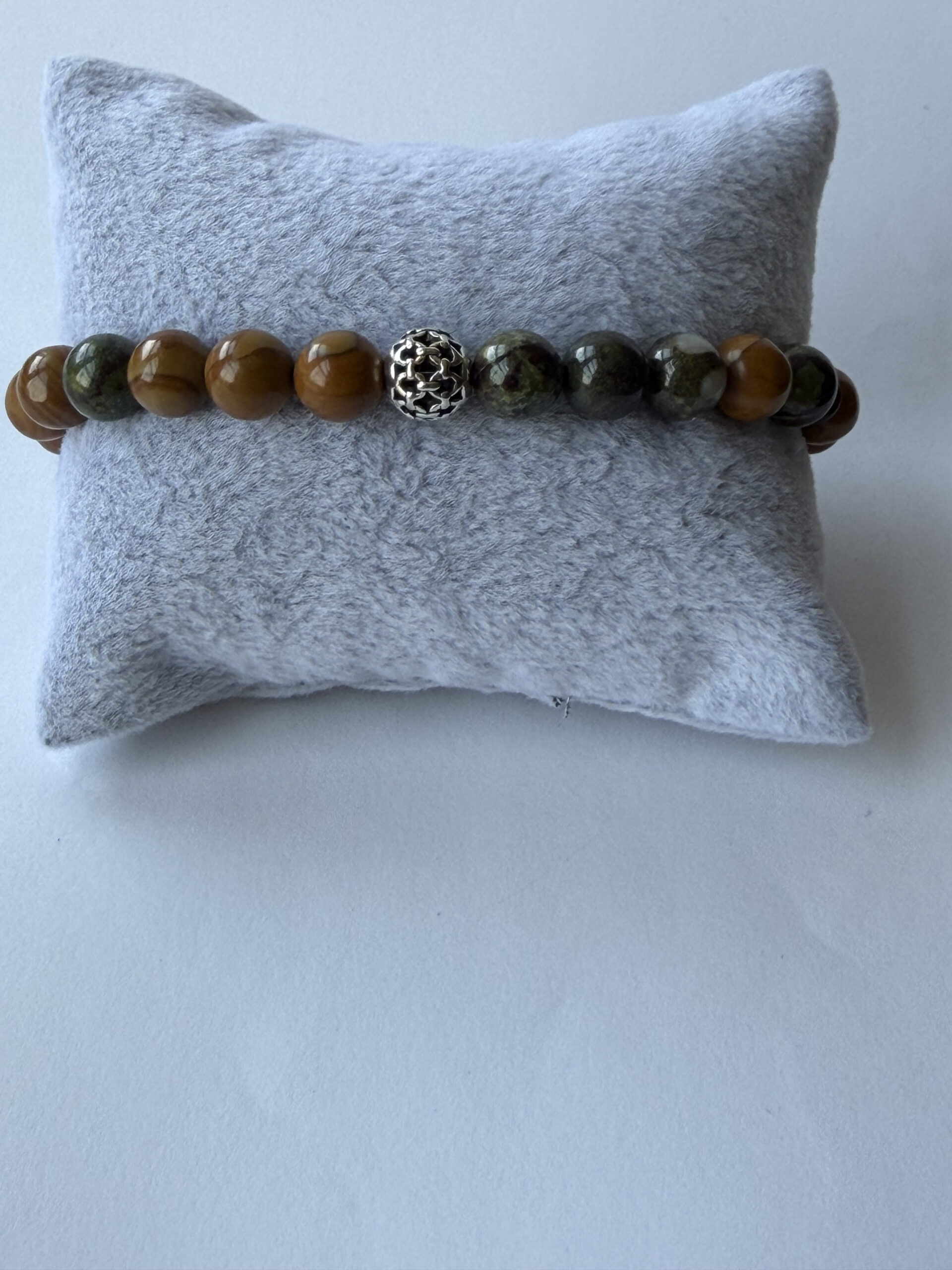 Wood Jasper and Dragon Blood Jasper Bracelet for Men, 8 mm Stretch Beads — view 5