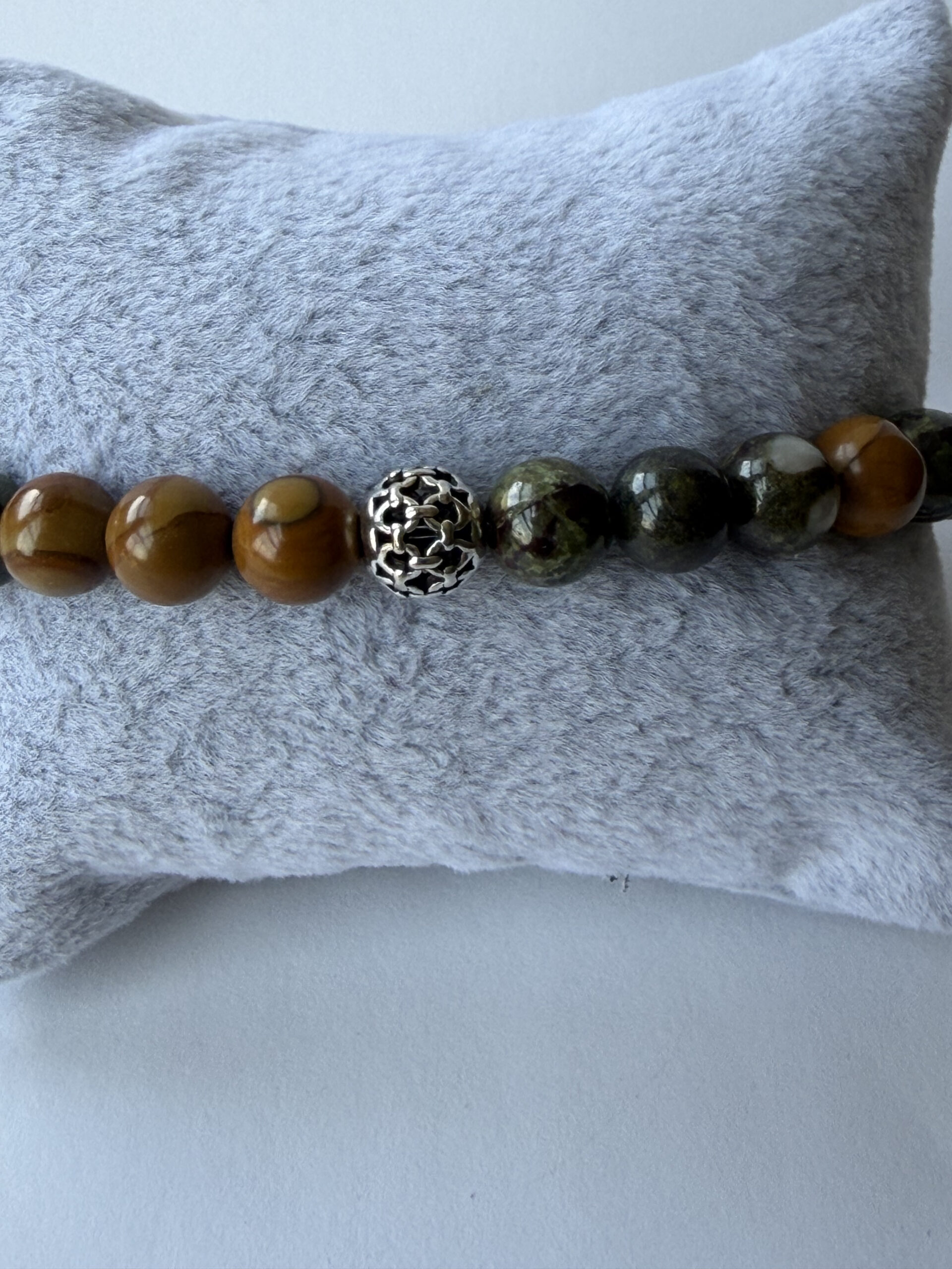 Wood Jasper and Dragon Blood Jasper Bracelet for Men, 8 mm Stretch Beads — view 7