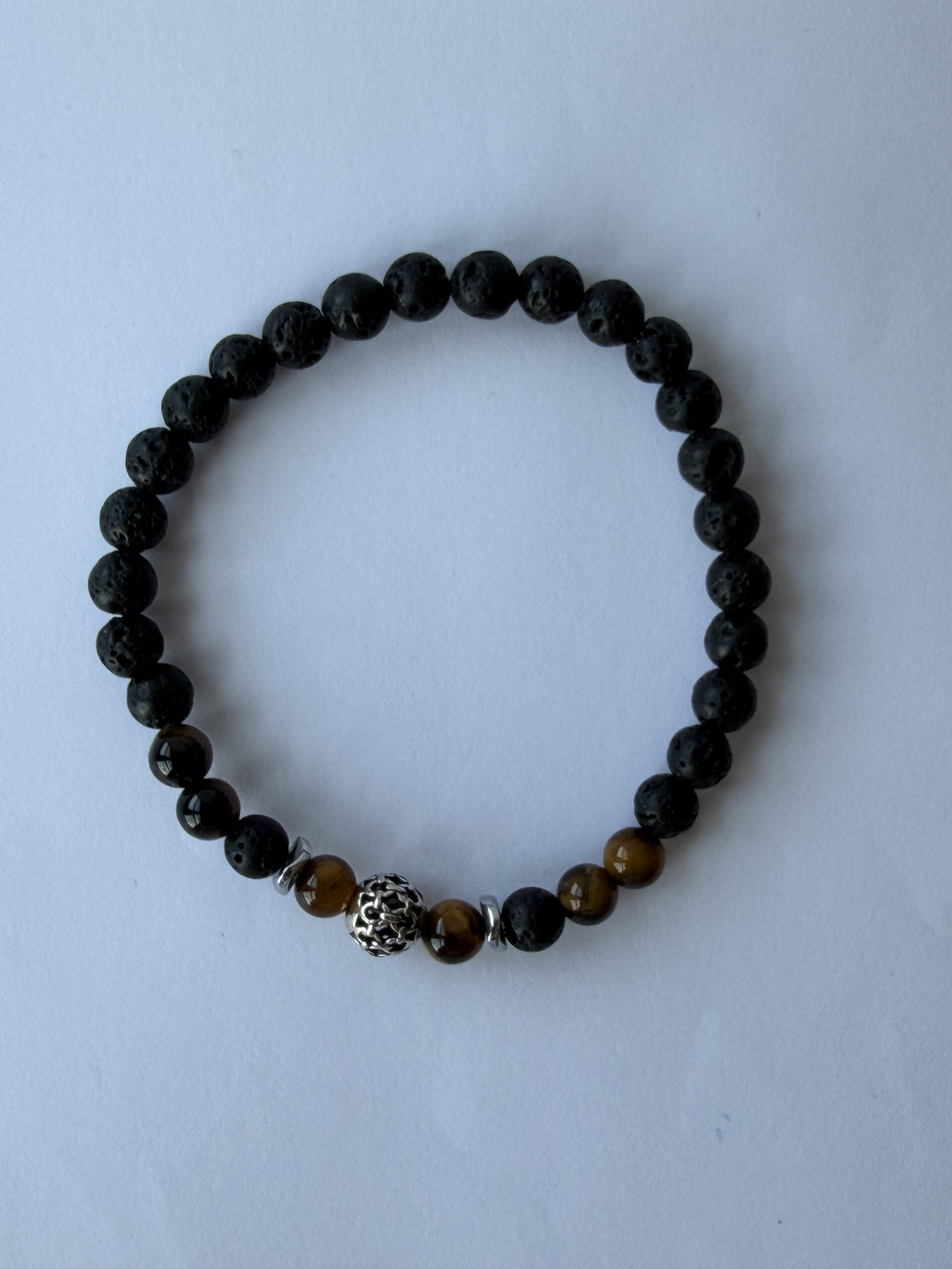 Lava Stone and Tiger Eye Bracelet for Men, 6 mm Stretch with Hematite Spacers — view 1