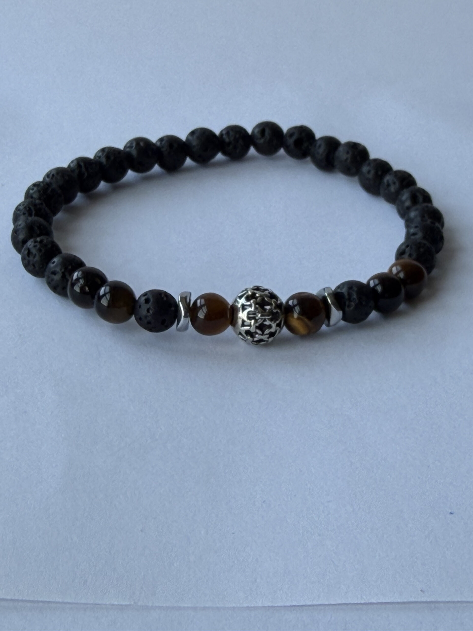 Lava Stone and Tiger Eye Bracelet for Men, 6 mm Stretch with Hematite Spacers — view 2