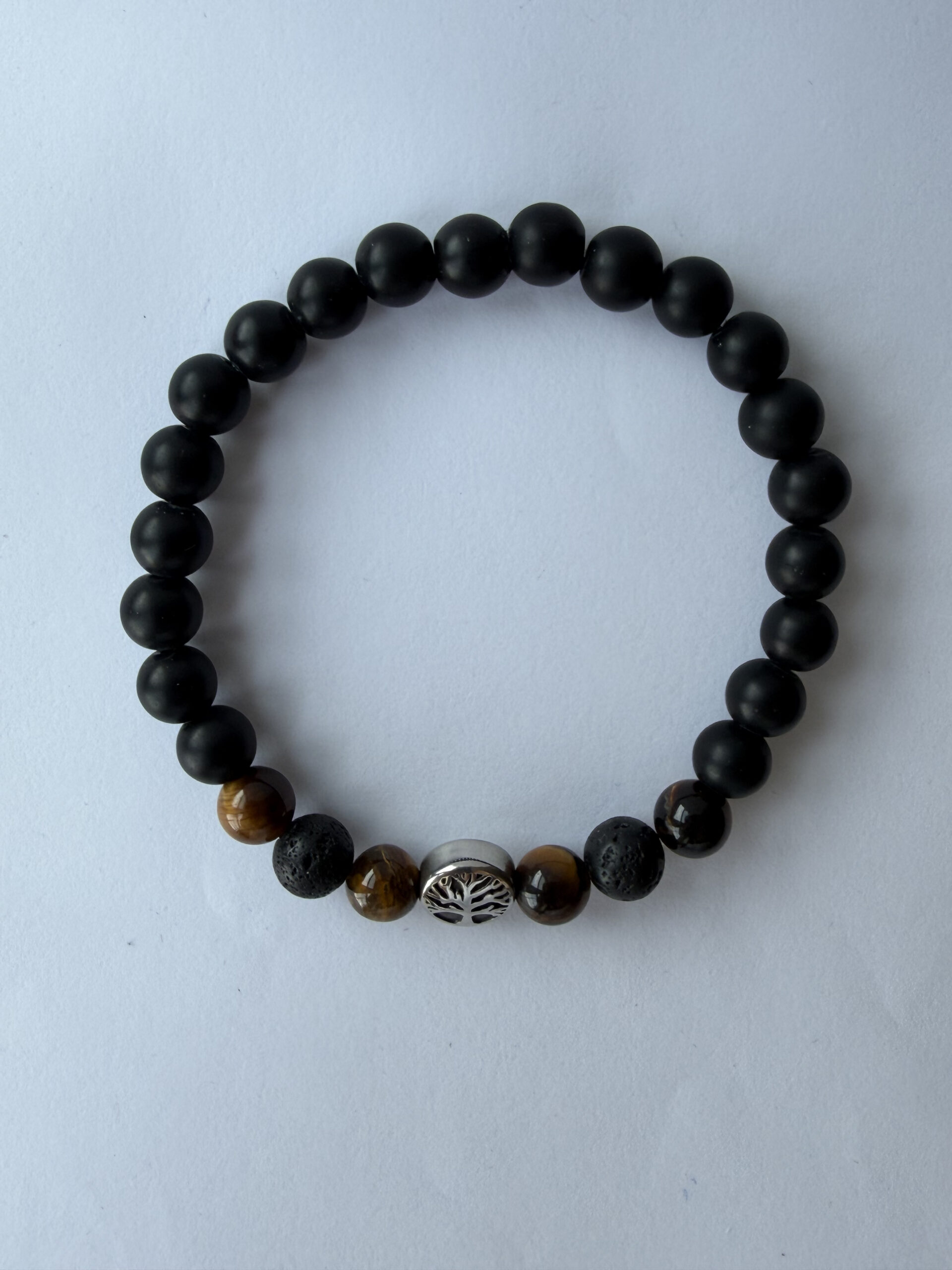 Tree of Life Bracelet for Men – Matte Onyx, Tiger Eye and Lava Beads — view 1