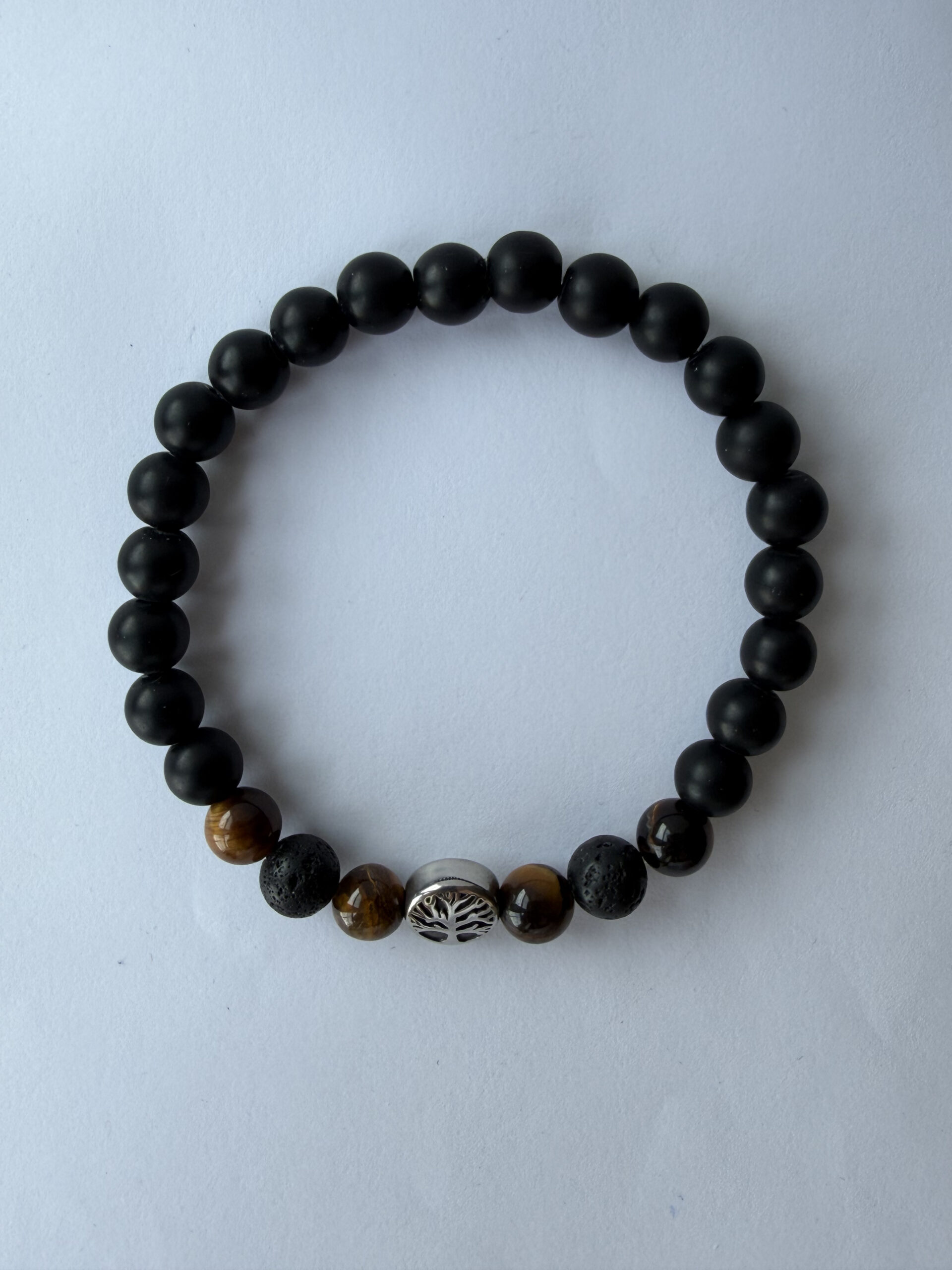 Tree of Life Bracelet for Men – Matte Onyx, Tiger Eye and Lava Beads — view 2