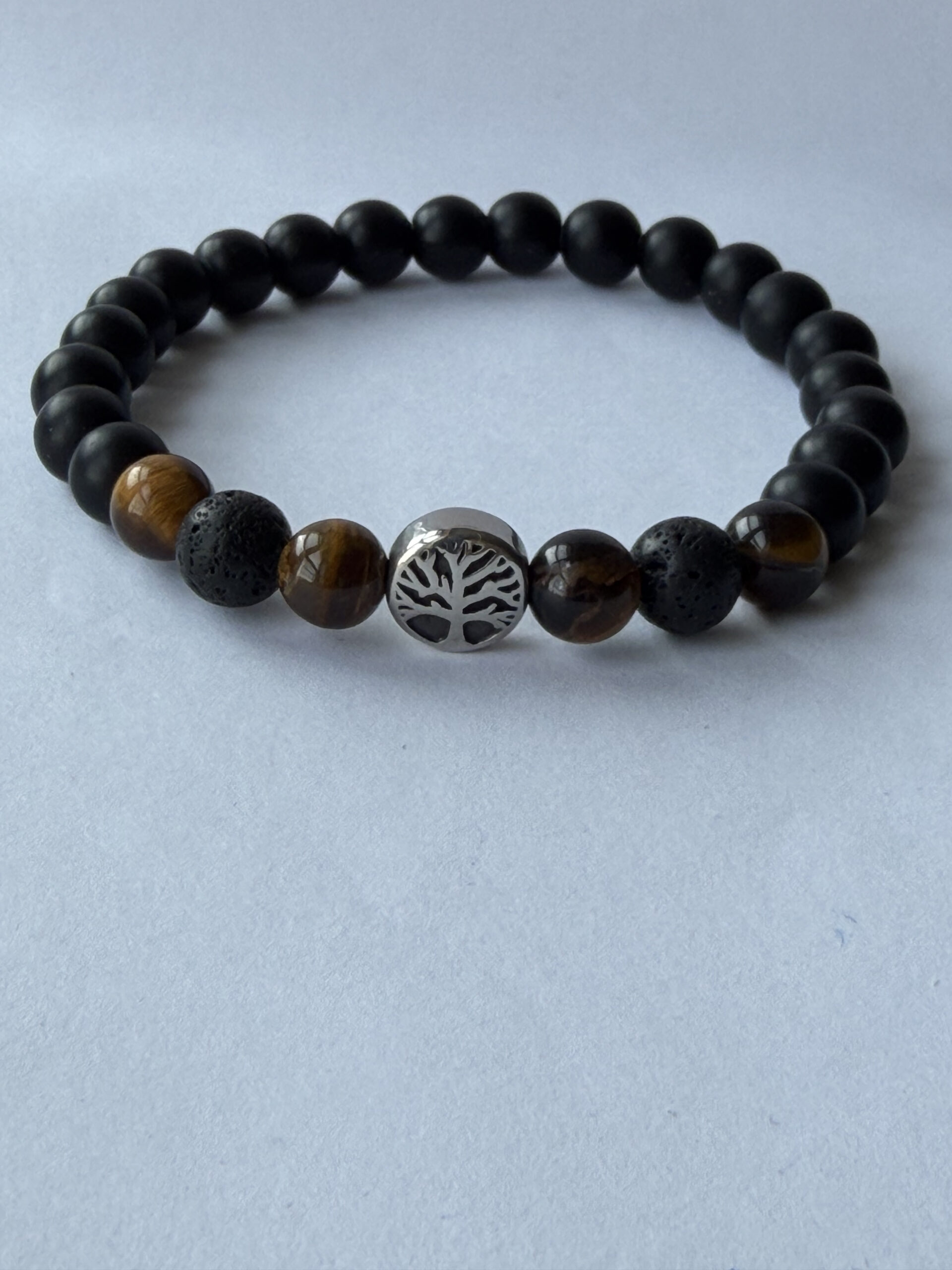 Tree of Life Bracelet for Men – Matte Onyx, Tiger Eye and Lava Beads — view 3