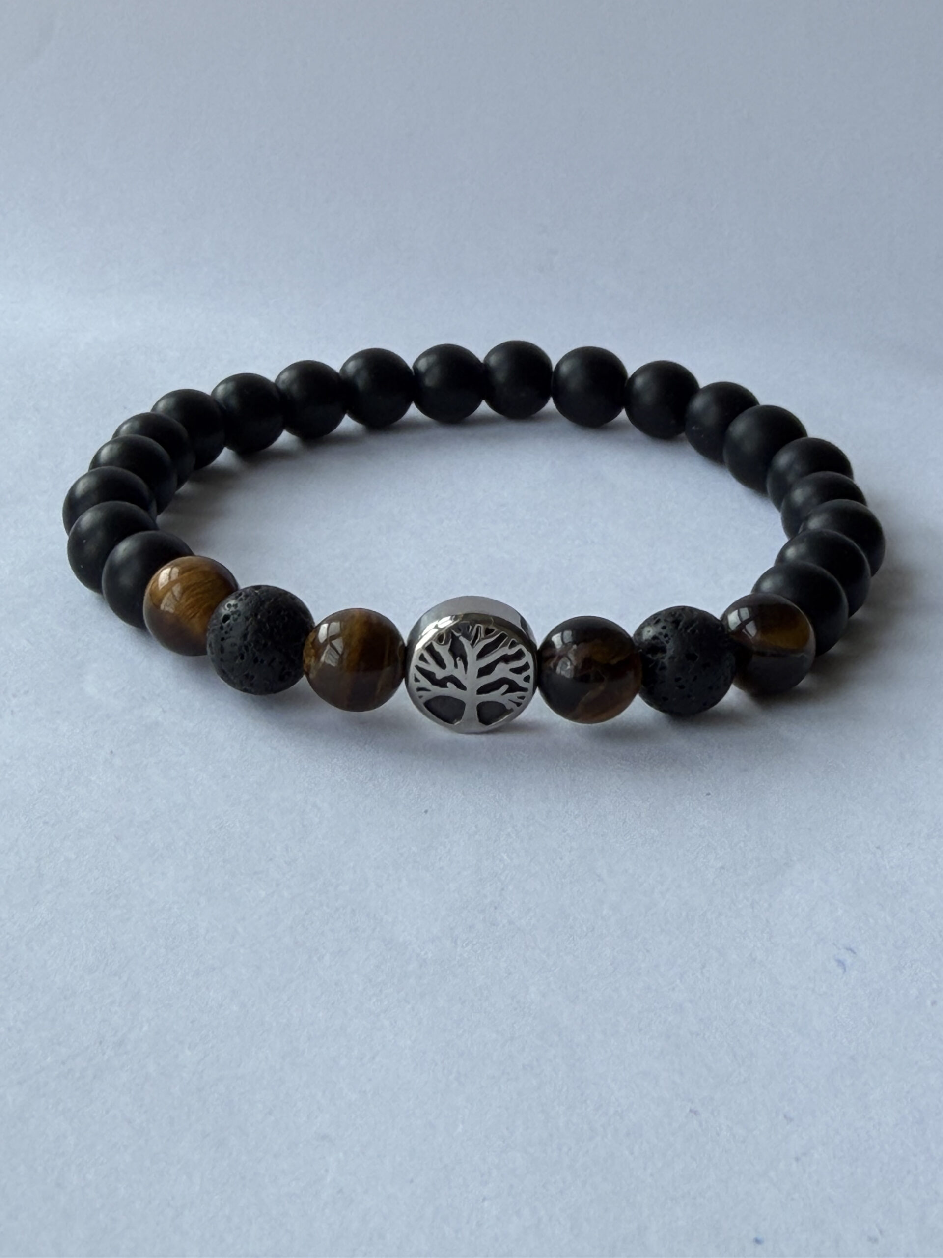 Tree of Life Bracelet for Men – Matte Onyx, Tiger Eye and Lava Beads — view 4
