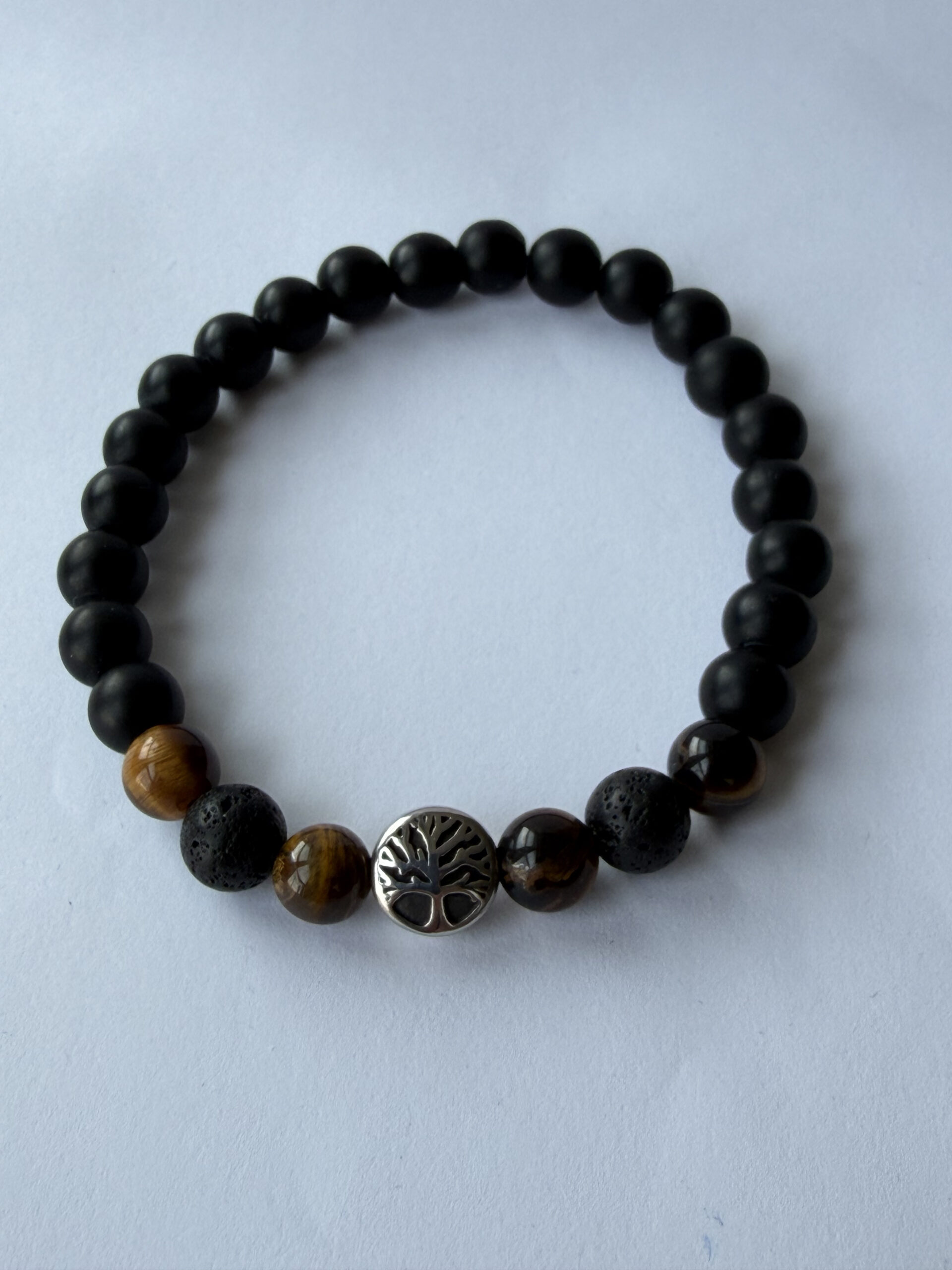 Tree of Life Bracelet for Men – Matte Onyx, Tiger Eye and Lava Beads — view 5