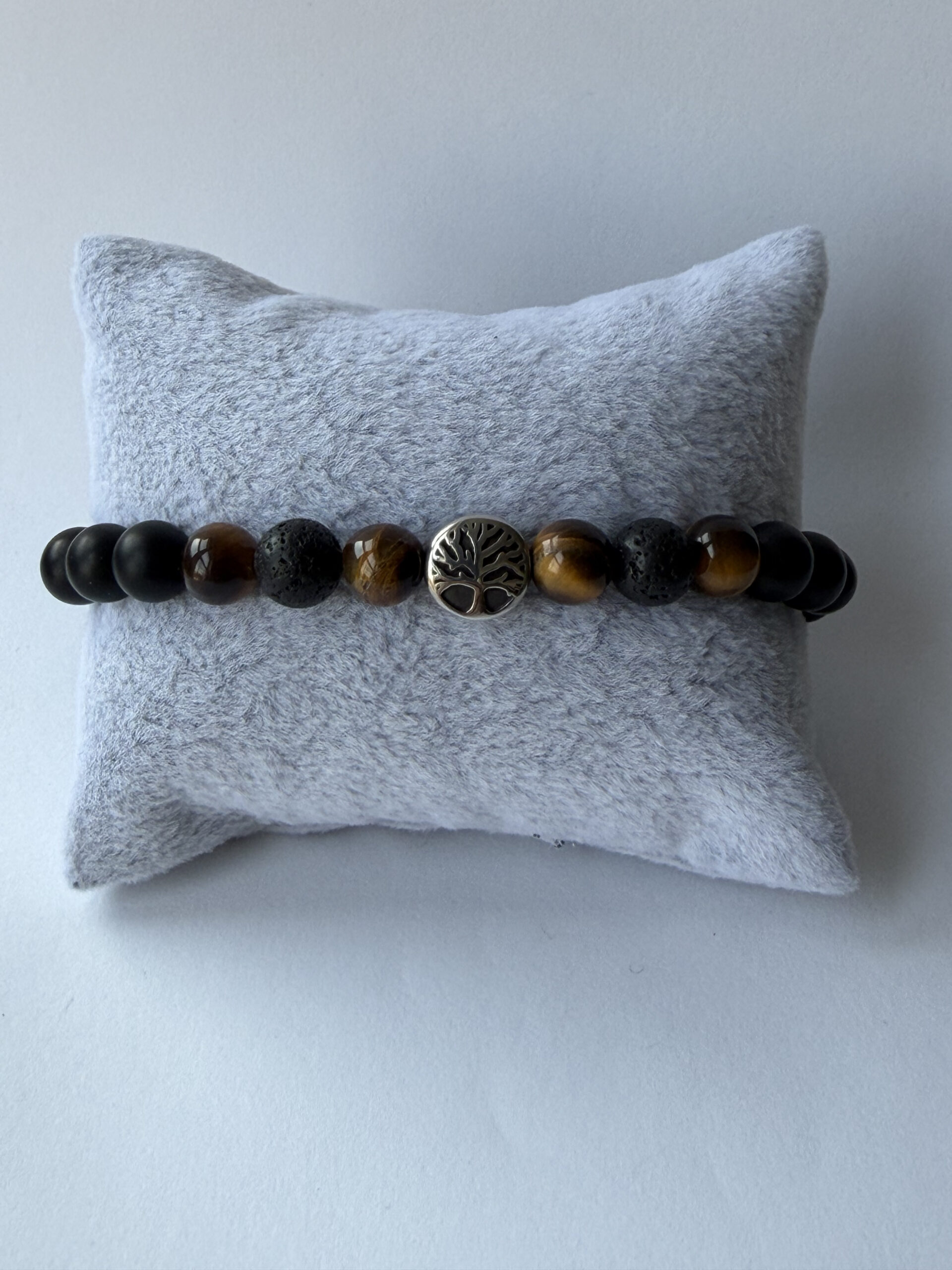 Tree of Life Bracelet for Men – Matte Onyx, Tiger Eye and Lava Beads — view 6