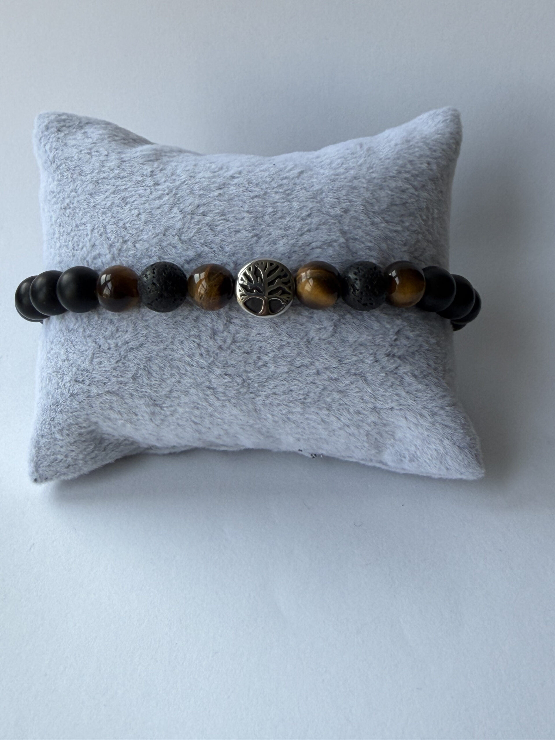Tree of Life Bracelet for Men – Matte Onyx, Tiger Eye and Lava Beads — view 7