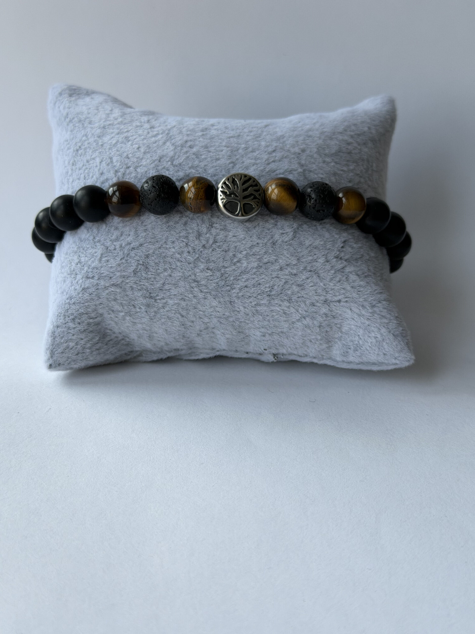 Tree of Life Bracelet for Men – Matte Onyx, Tiger Eye and Lava Beads — view 8