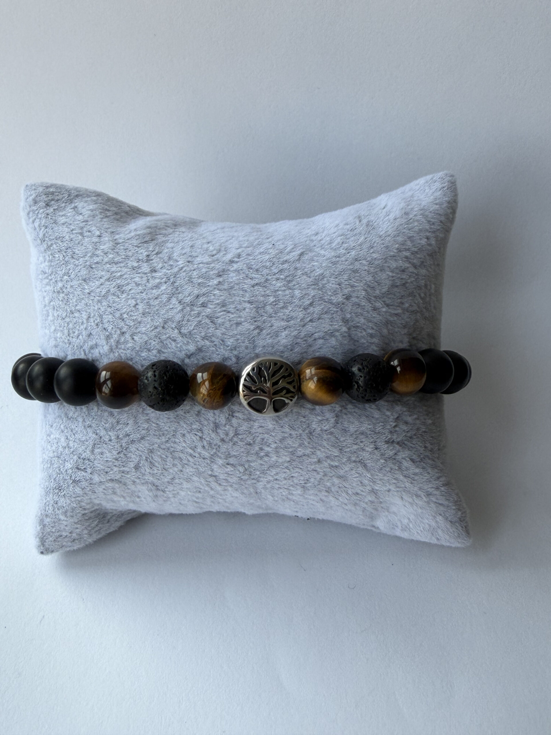 Tree of Life Bracelet for Men – Matte Onyx, Tiger Eye and Lava Beads — view 10