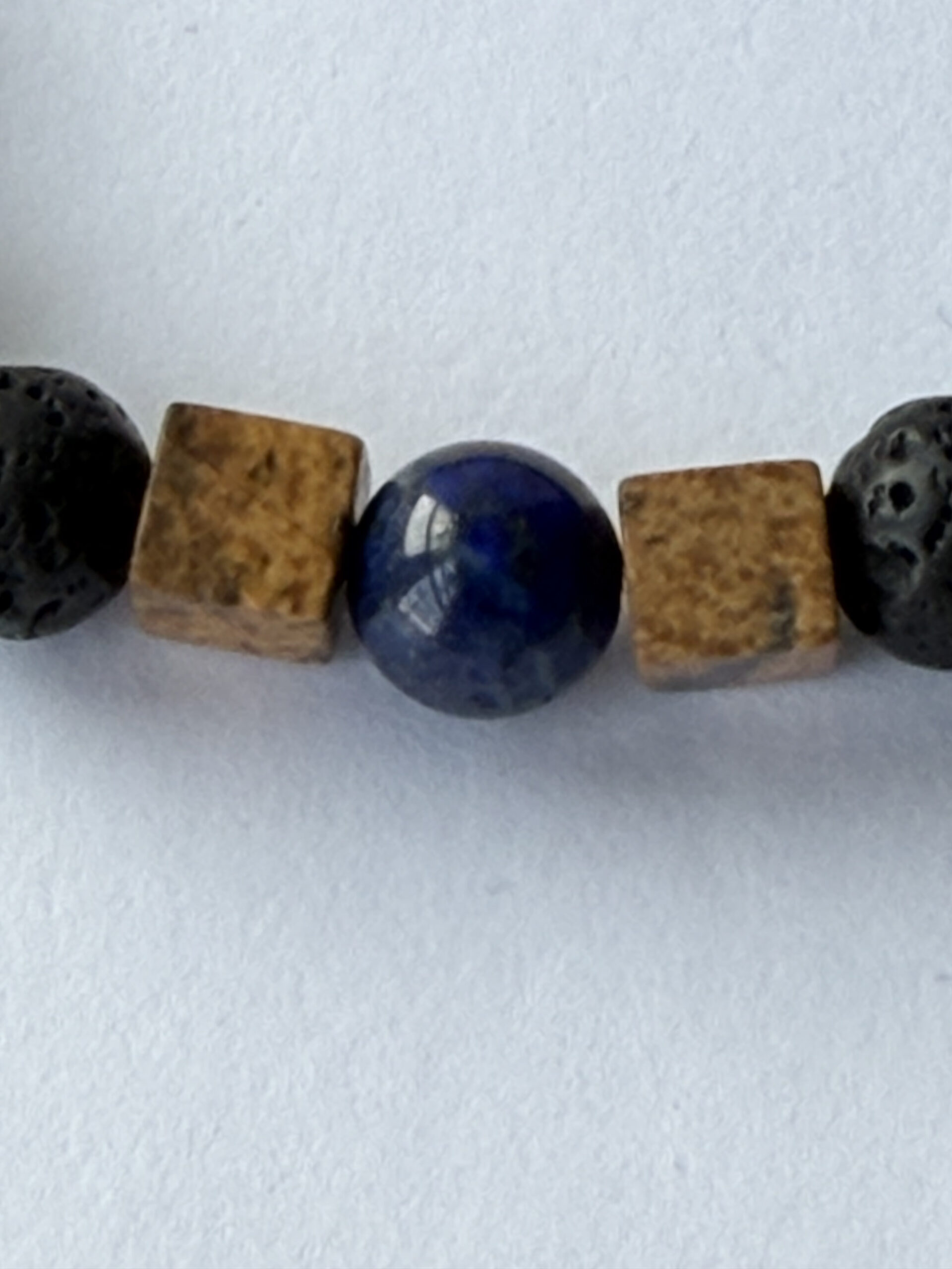 Lava Stone Bracelet for Men – Lapis Lazuli and Picture Jasper Cubes — view 3