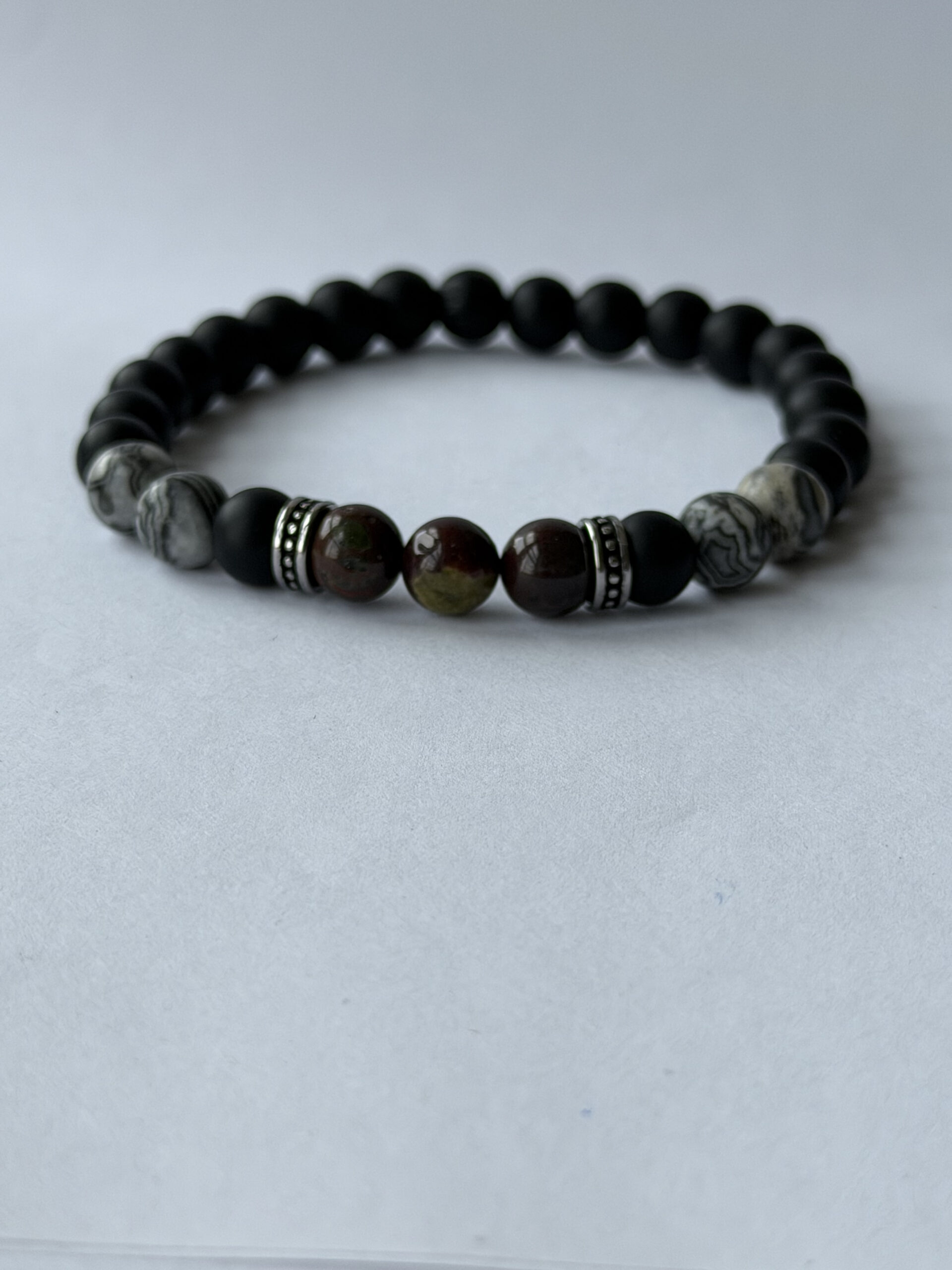 Dragon Blood Jasper Bracelet for Men – Map Jasper and Matte Black Beads — view 2