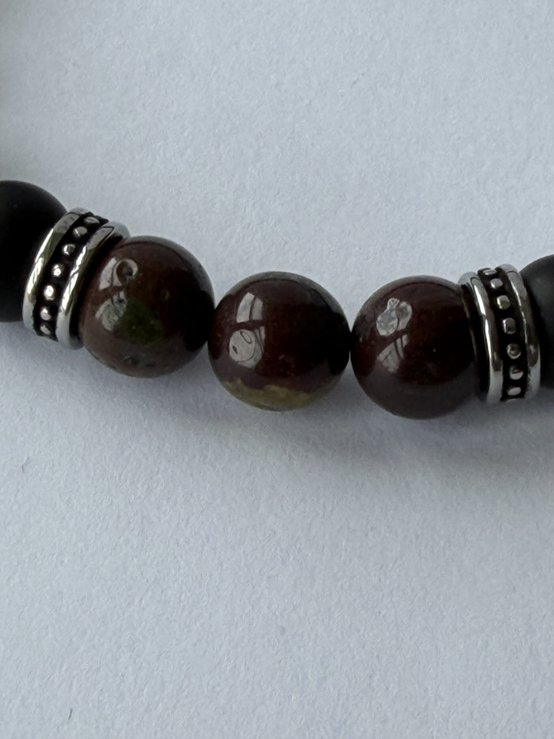 Dragon Blood Jasper Bracelet for Men – Map Jasper and Matte Black Beads — view 3