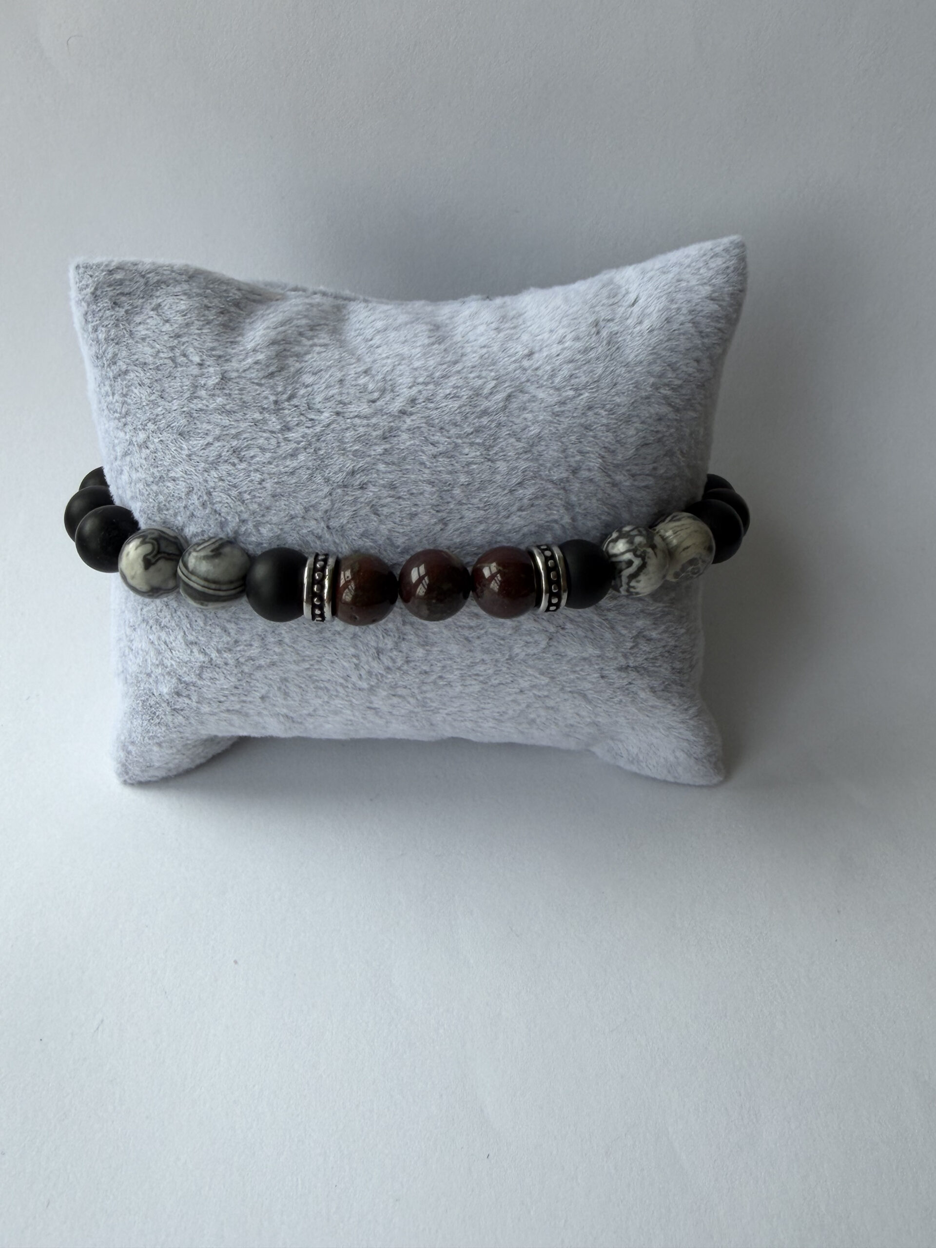 Dragon Blood Jasper Bracelet for Men – Map Jasper and Matte Black Beads — view 4