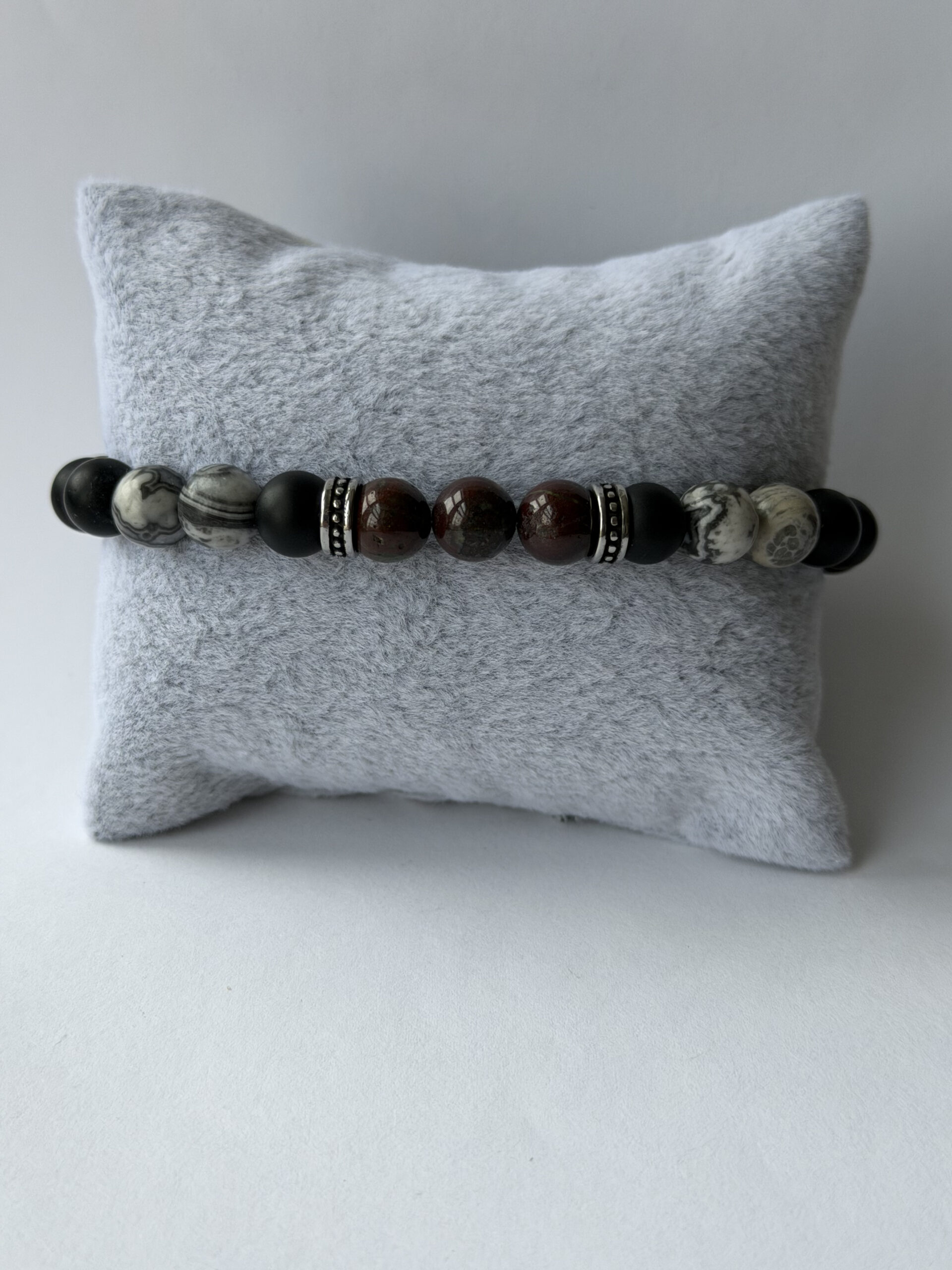 Dragon Blood Jasper Bracelet for Men – Map Jasper and Matte Black Beads — view 5