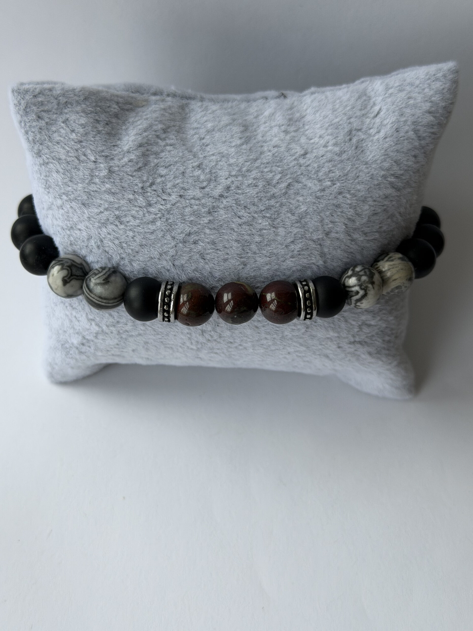 Dragon Blood Jasper Bracelet for Men – Map Jasper and Matte Black Beads — view 6