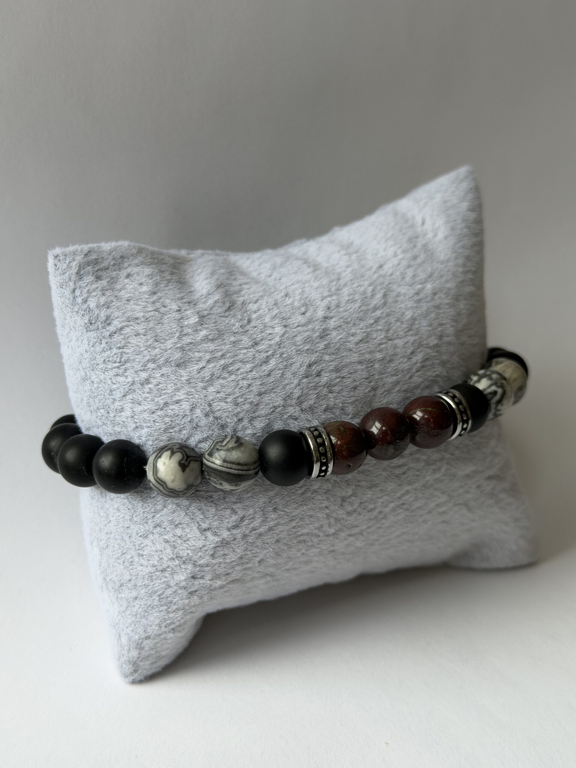 Dragon Blood Jasper Bracelet for Men – Map Jasper and Matte Black Beads — view 7